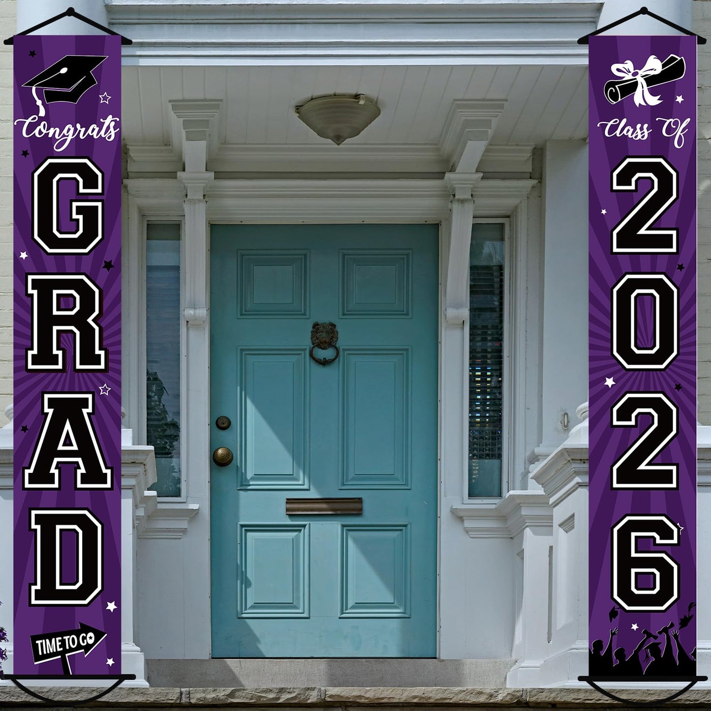 Graduation Banner 2026 Graduation Decorations Purple and Black Grad Banner Porch Sign Class of 2026 Door Decor Congrats Hanging Backdrop Purple Grad Party Decor for School Congratulations Supplies