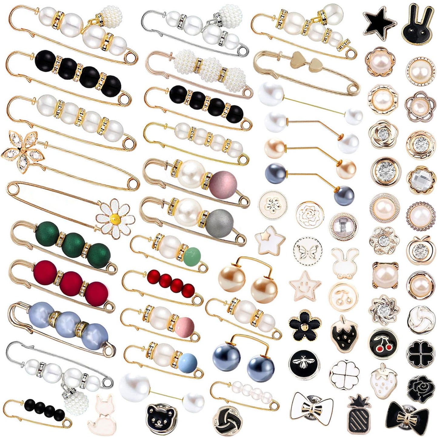 70 Pcs Brooches And Pins For Women, Brooch Pins Cover Up Buttons Safety Pins For Clothes, Fashion Charms For Socks, Pearl Brooches Pins For Sock Scarf Shawl Hat Pins Accessories Pant Waist Tightener (70)