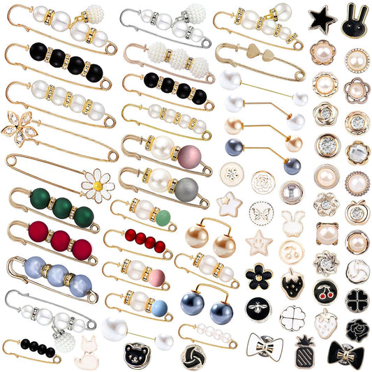70 Pcs Brooches And Pins For Women, Brooch Pins Cover Up Buttons Safety Pins For Clothes, Fashion Charms For Socks, Pearl Brooches Pins For Sock Scarf Shawl Hat Pins Accessories Pant Waist Tightener (70)