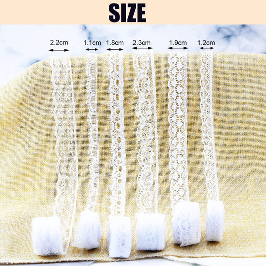 60 Yards White Lace Trim Ribbon,12 Rolls Crochet Sewing Assorted Patterns White Cream Vintage Floral Lace Ribbons for Sewing DIY,Gift Wrap,Scrapbooking,Dollies,Bridal Shower Wedding Decor