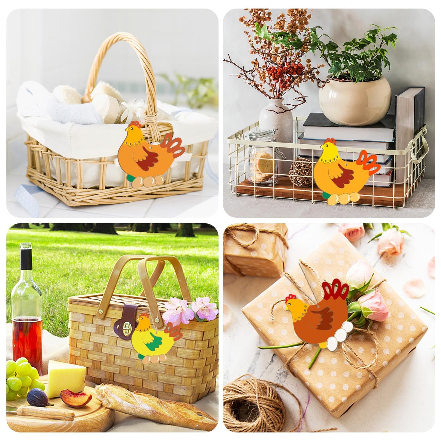 Wooden Easter Ornaments to Paint Spring Decoration Hen Cutouts Unfinished 24PCS 3.5 inches, DIY Blank Unfinished Christmas Tree Wood Discs Ornament for Home Crafts Hanging