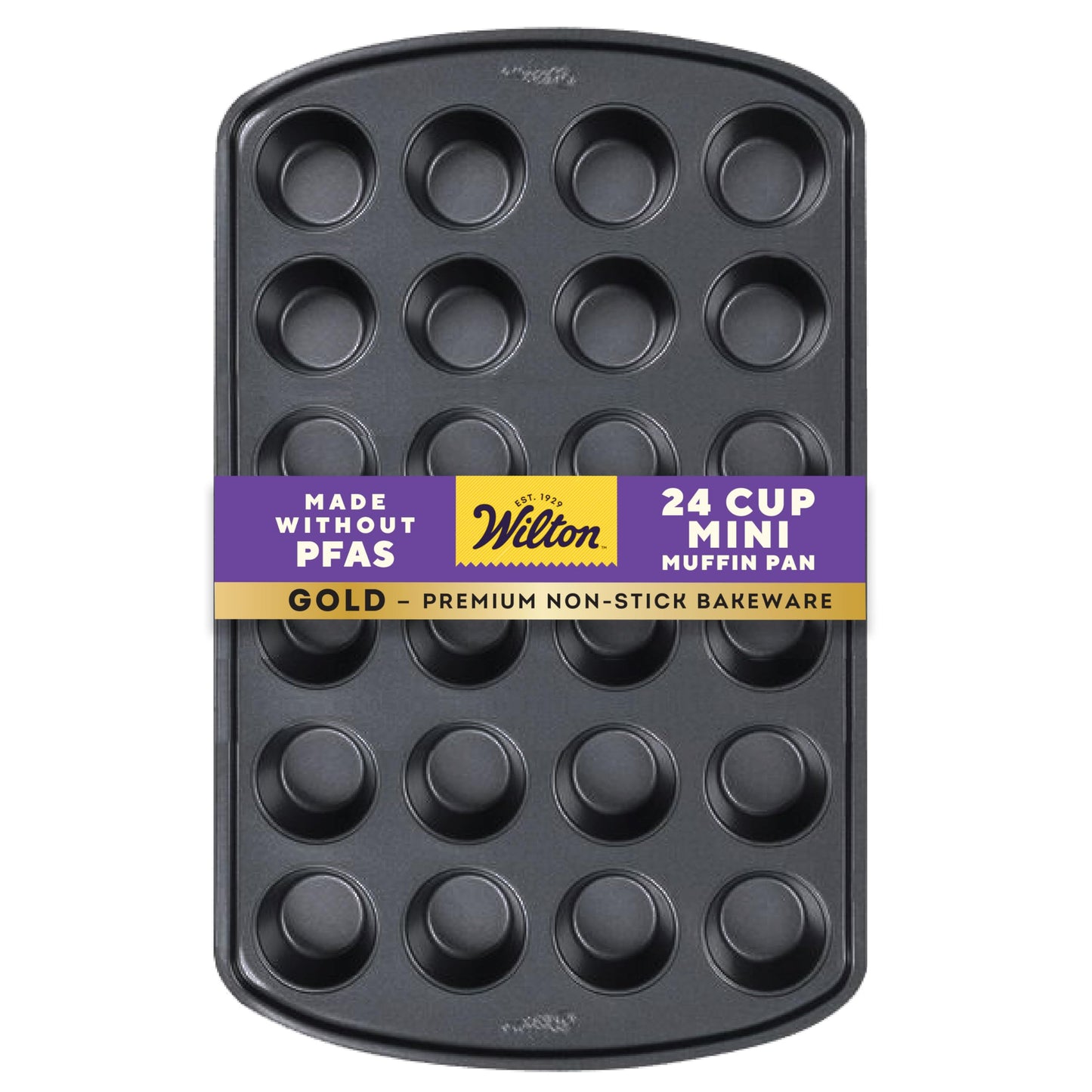 Wilton Gold Non-Stick Bakeware Mini Muffin Pan - Baking Pan for Mini Cupcakes & Muffins - Made Without PFAS - Even Heat Distribution & Scratch Resistant - 16 x 10 x 1 Inch, 24 Cups