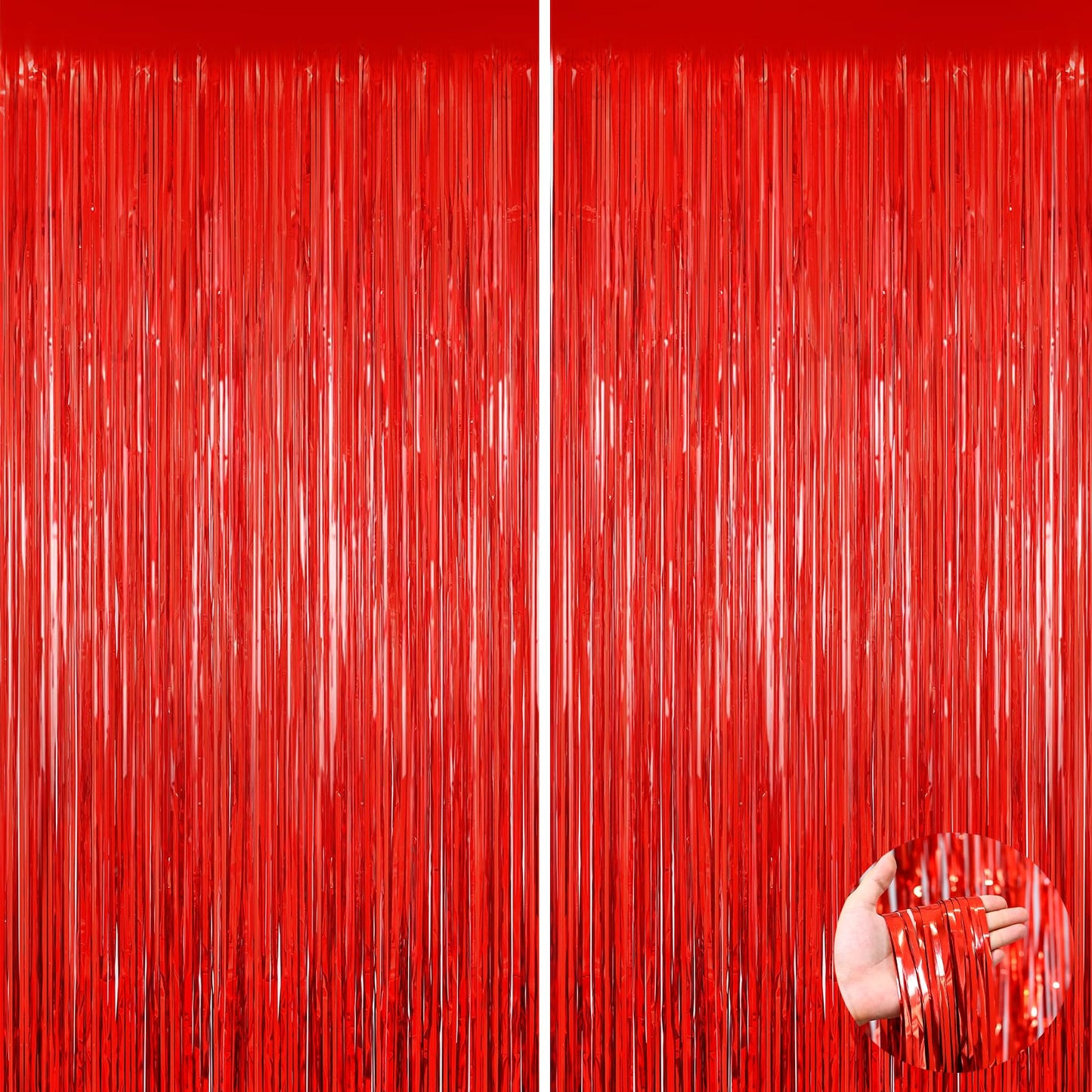 2Pack Red Foil Fringe Curtain, Red Tinsel Party Streamer Backdrop Curtains Wedding Photo Backdrop Party Decorations Door Streamers for Birthday Bridal Shower Bachelorette Xmas Anniversary Decorations