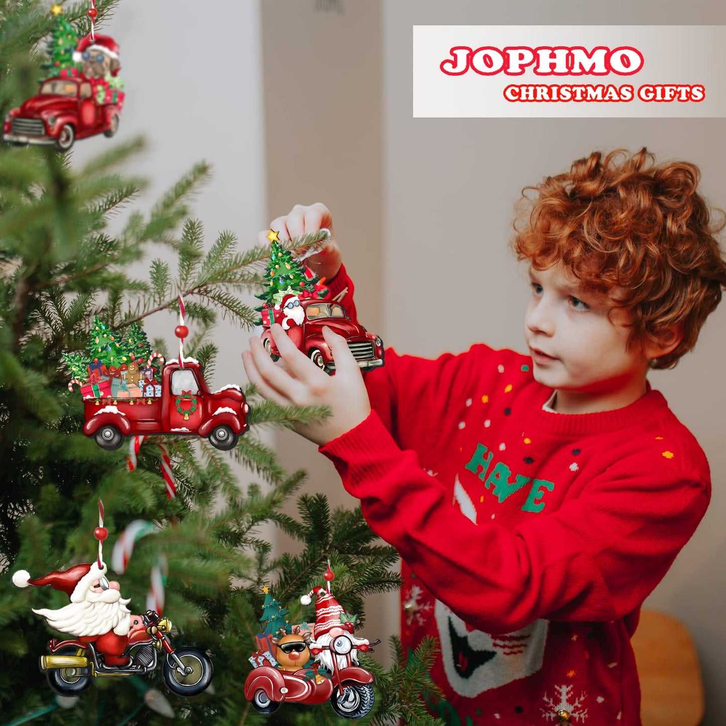 JOPHMO Wooden Christmas Truck Ornaments Red Truck Wooden Hanging Ornaments Wooden Car Crafts with Bead Farmhouse Hanging Decor for Xmas Tree Decoration Holiday Parties Craft Supplies 24 Pieces