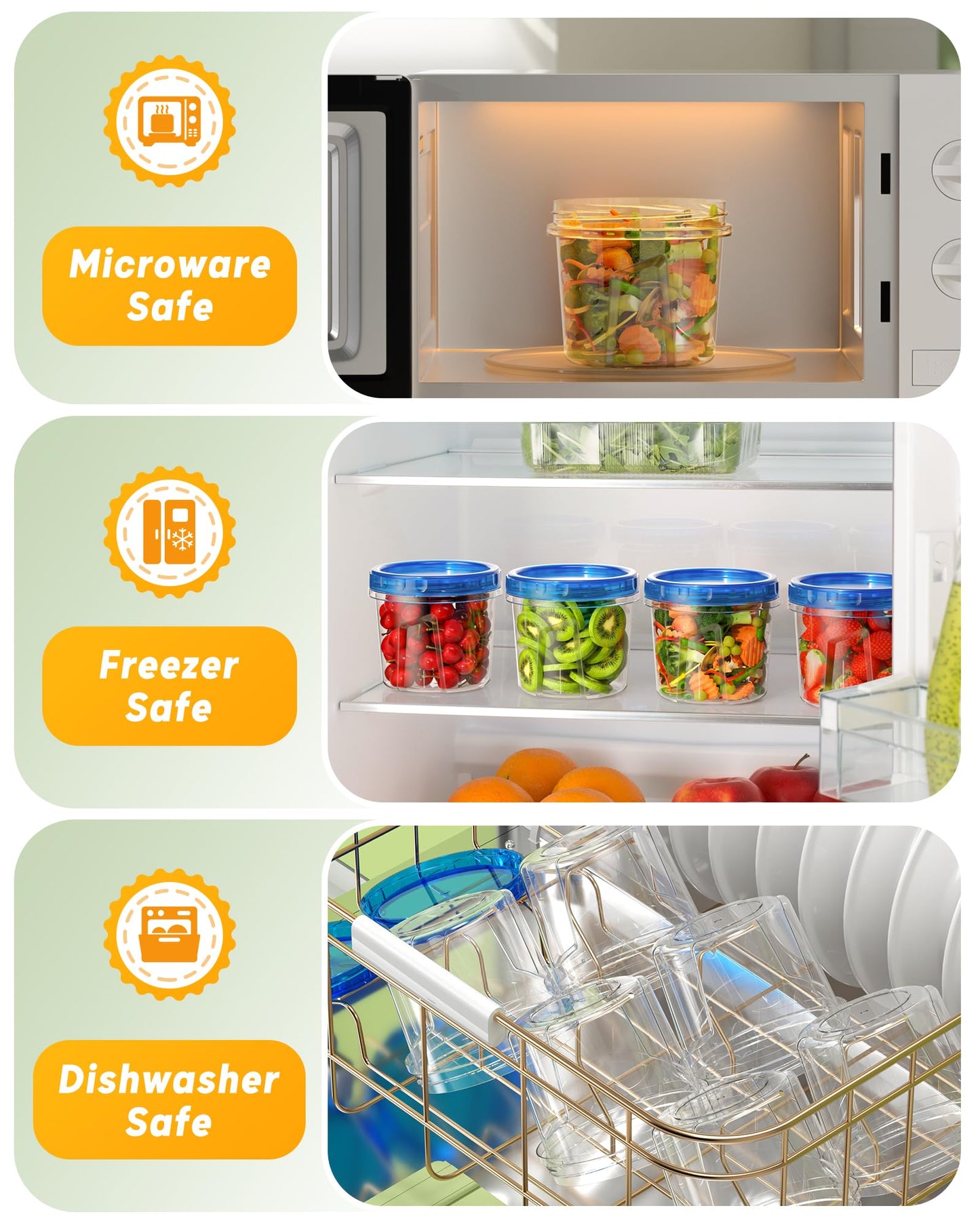 BiuLeon 6 Pack-24 oz Freezer Storage Containers, Plastic Food Storage Containers with Twist Top Lids, BPA Free and Reusable Soup Containers with Lids, Leakproof/Microwave/Dishwasher Safe