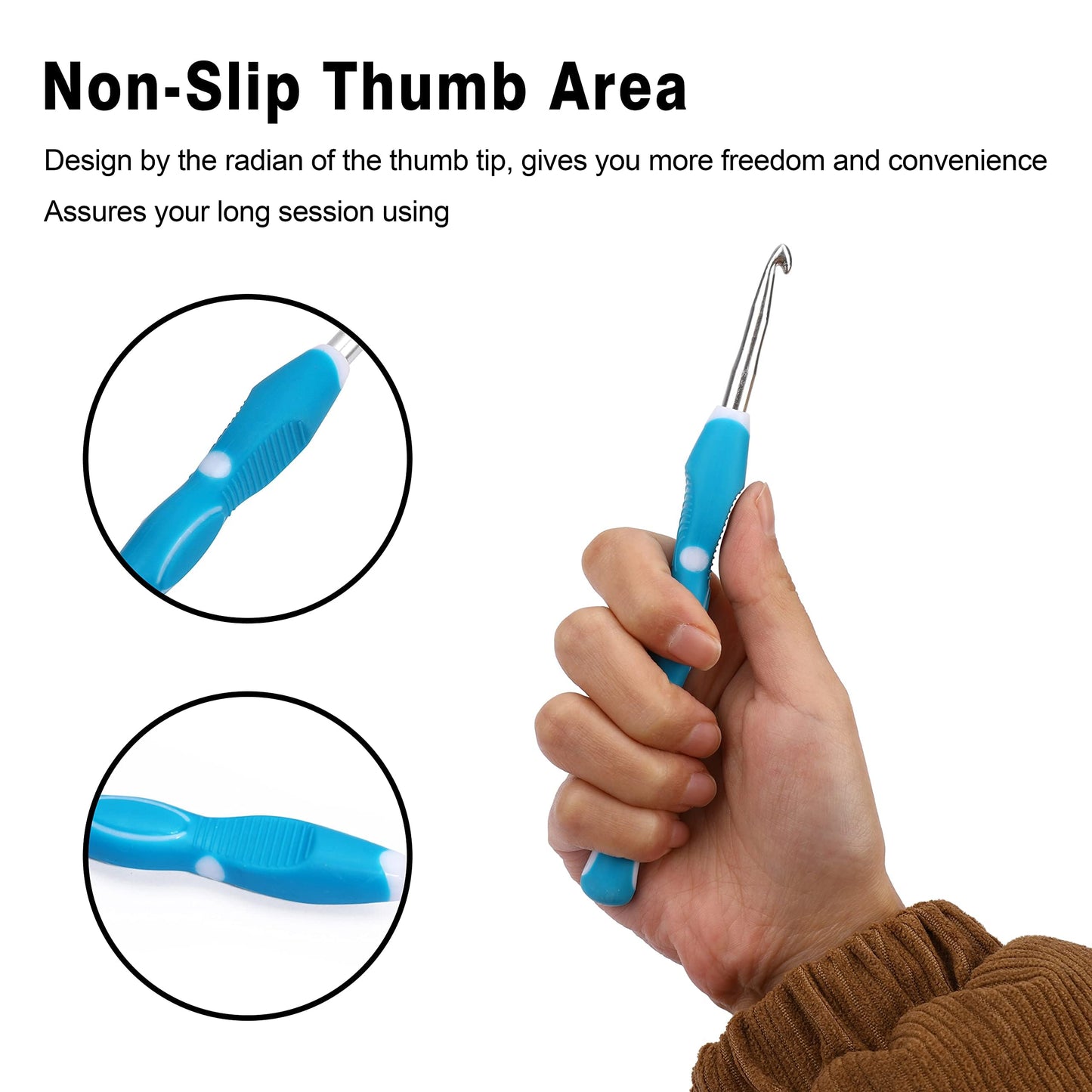 KOKNIT 9 Size Crochet Hooks Set, 2mm-6mm Large Ergonomic Grip Soft Handles and Aluminum Knitting Needles for Beginners