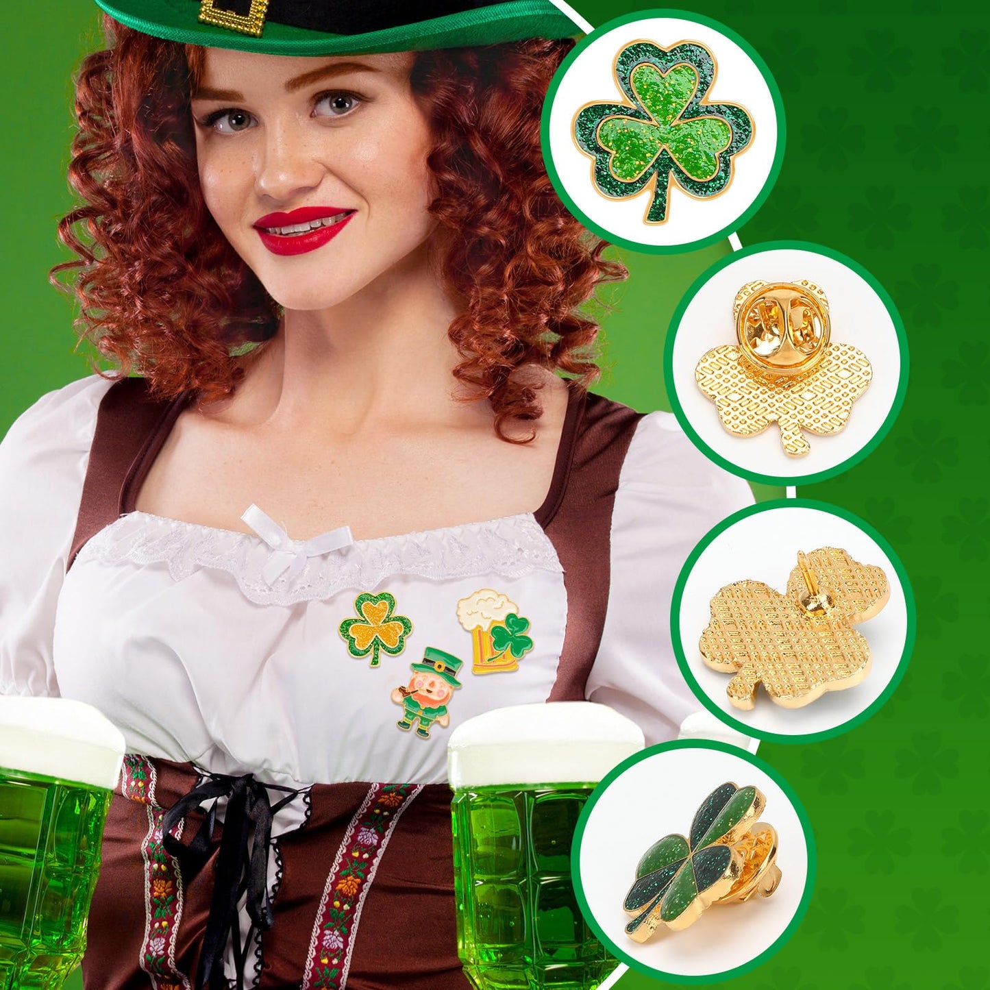 36 PCS St. Patrick's Day Enamel Pins Irish Shamrock Lapel Brooch Pins Green Clover Coins Horseshoe Badges Buttons for Clothes Bags Backpack Jewelry Hat Jacket Decoration