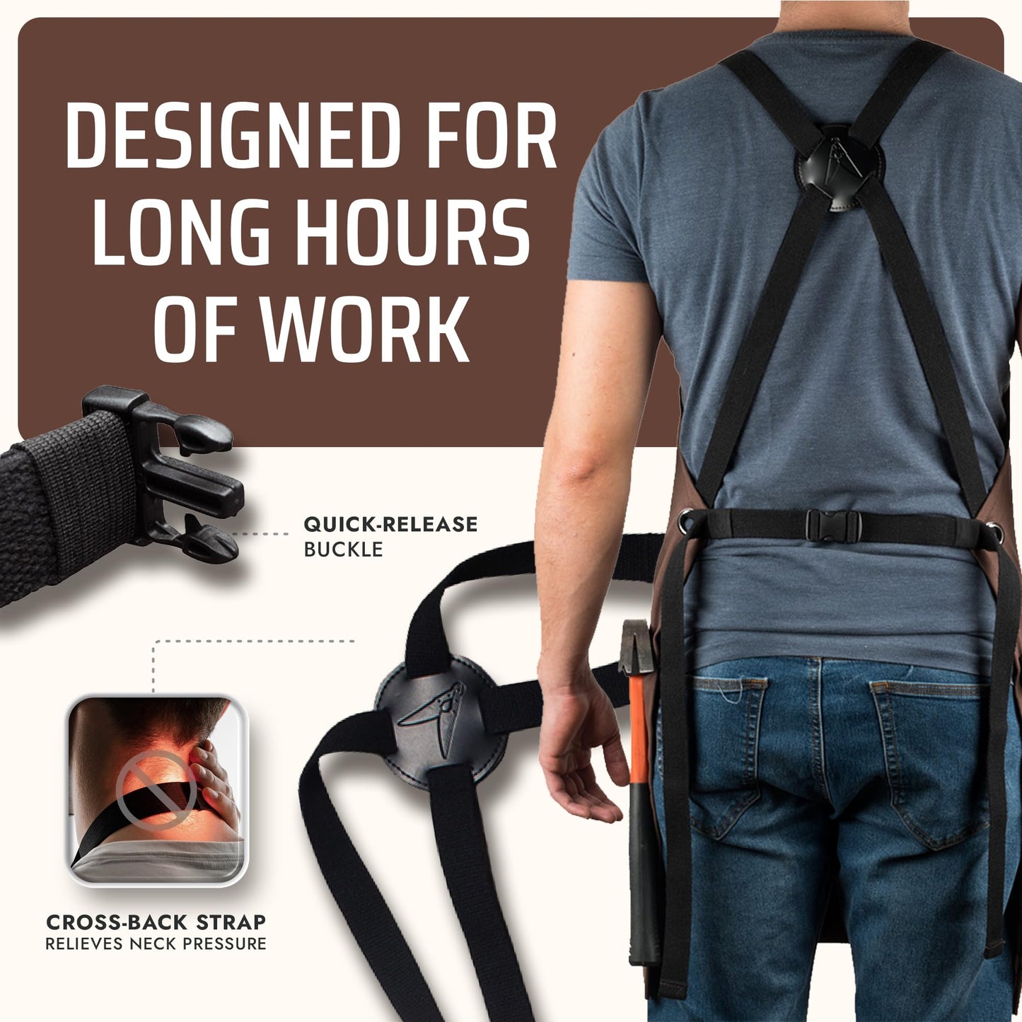 Chef, BBQ and Work Apron with Bottle Opener and Hand Towel - Durable 10oz Cotton Canvas, Brass Hardware and Cross Back Straps - For Men, Women, Grilling, and Cooking (Brown)