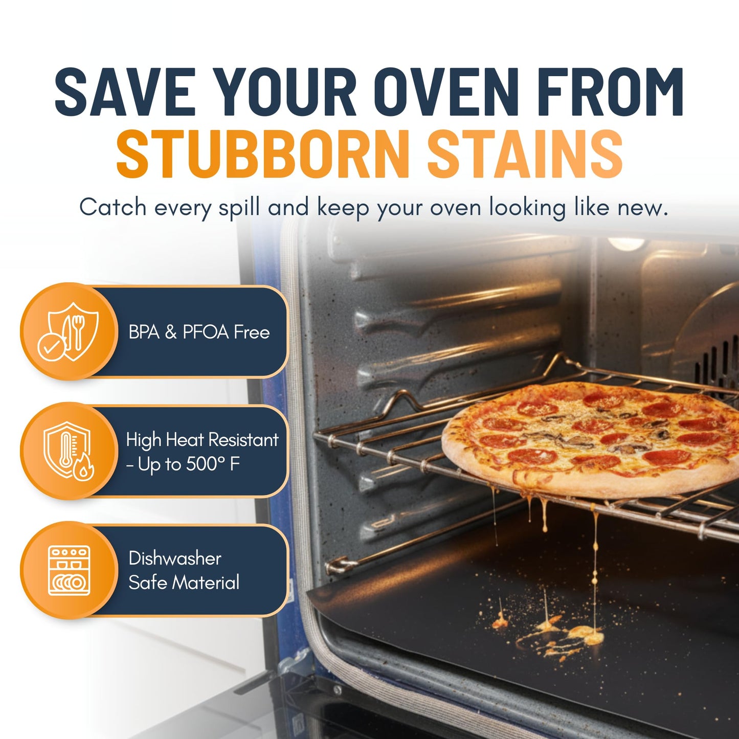 Oven Liners for Bottom of Oven - 3 Pack Large Heavy Duty Mats, 16.25”x23” Non-Stick Reusable Liner for Electric, Gas, Toasters, Grills - BPA & PFOA Free Kitchen Accessory to Keep It Clean (Black)