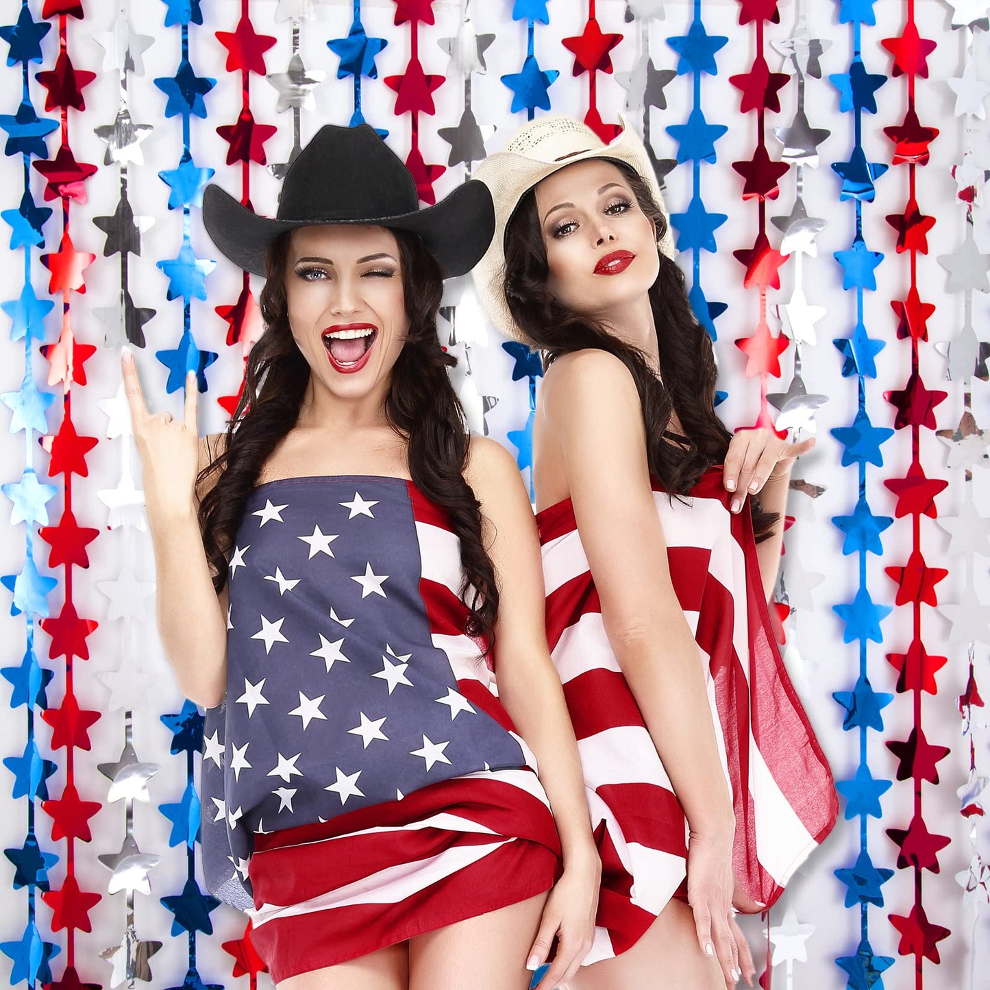 LOLStar 4th of July Decorations,Red White and Blue 3 Pack Star Tinsel Foil Fringe Curtains,Independence Day Photo Booth Prop Streamer Backdrop for America Patriotic Party,Memorial Day,Labor Day