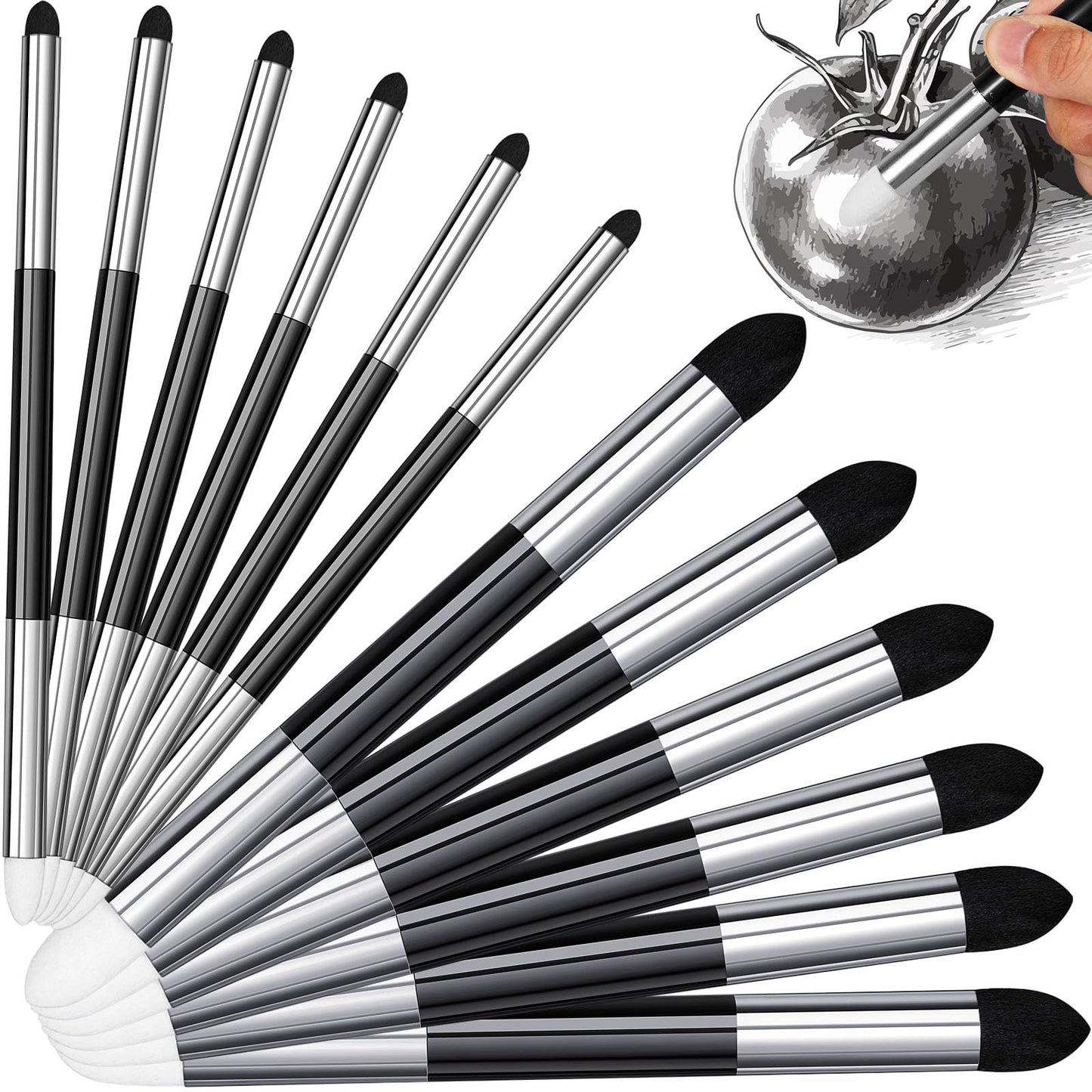 Kosiz 12 Pcs Blending Sponge Pen Double Headed Rub and Buff Washable Sketch Rubbing Sponge Brush Wipe Reusable Blending Stump Drawing Art Blenders for Artist Highlight Shadow Detail Tool (White,Black)