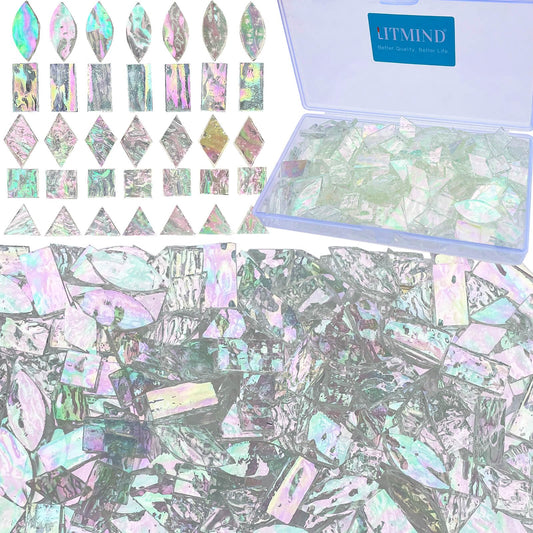 LITMIND Iridescent Texture Transparent Stained Glass Mosaic Tiles for Crafts - 240 Pieces, 5 Shapes Mixed (Rectangle, Triangle, Rhombus, Square, Leaf) - Ideal for Mosaic Making Projects and Beginners