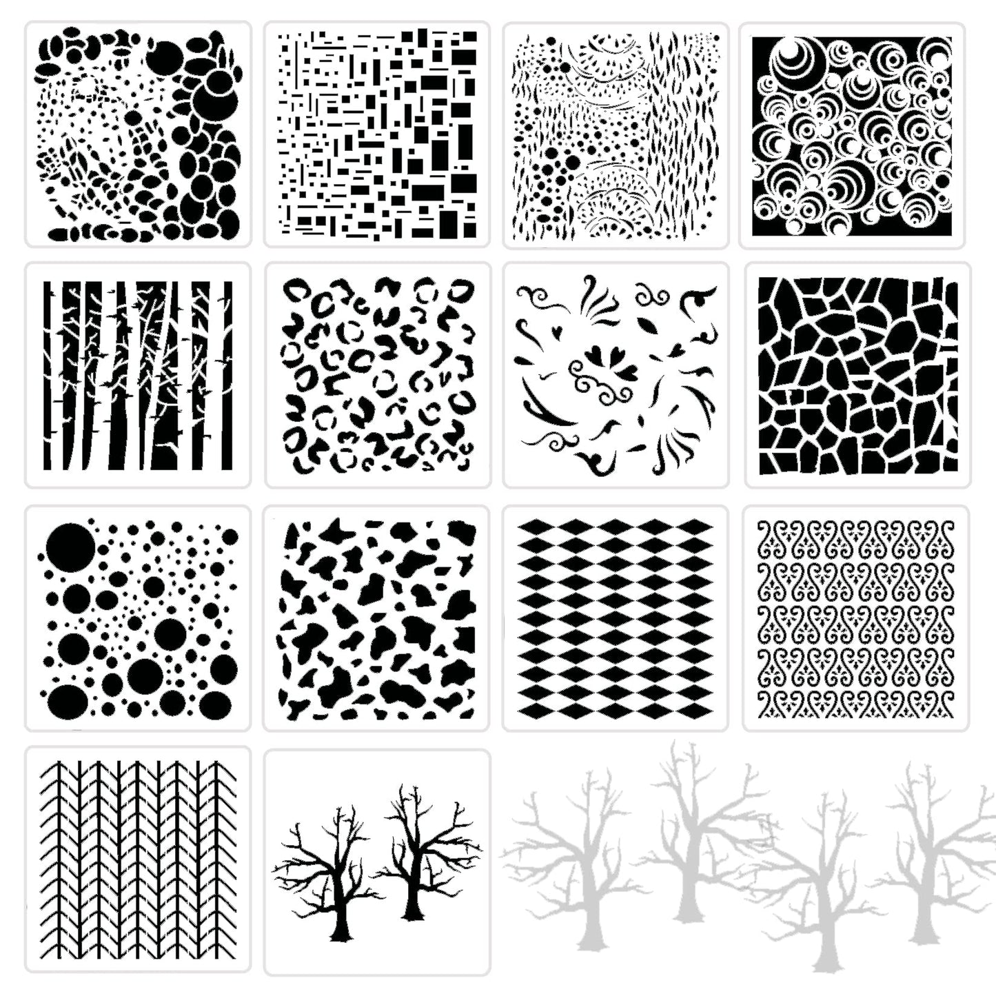 14 Pcs Layering Mixed Media Stencils Leopard Diamond Spirals Cubist Templates Geometric Patterns Stencils for Painting on Walls Canvas DIY Craft Scrapbooking Stamp Decor Card Making (6x6inch)