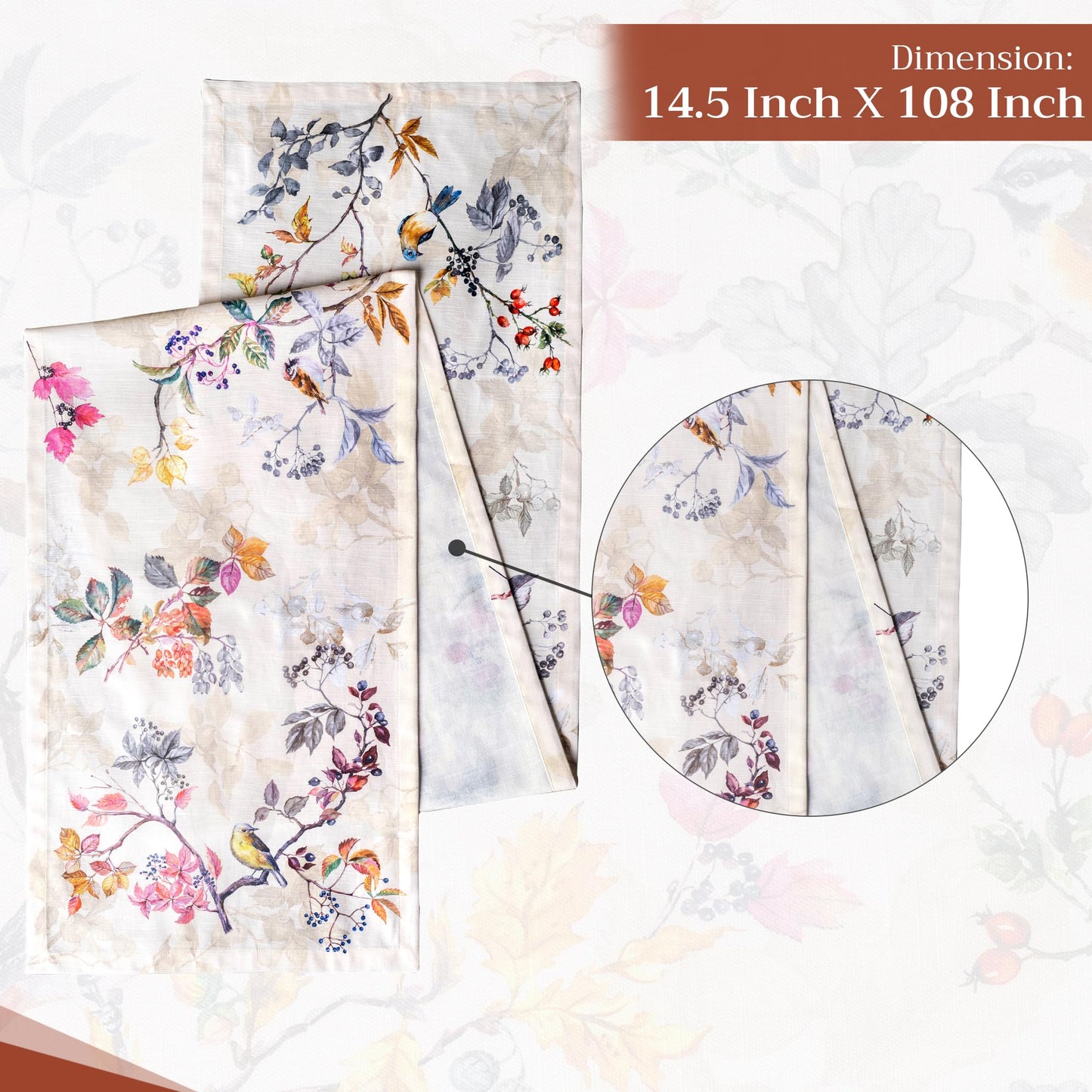 Table Runner 100% Cotton Single Layer Table Runners 108 inches Long for Thanksgiving Christmas Decorations Home Kitchen Dining Party Wedding (Equinoxe - Beige, 14.5" x 108")