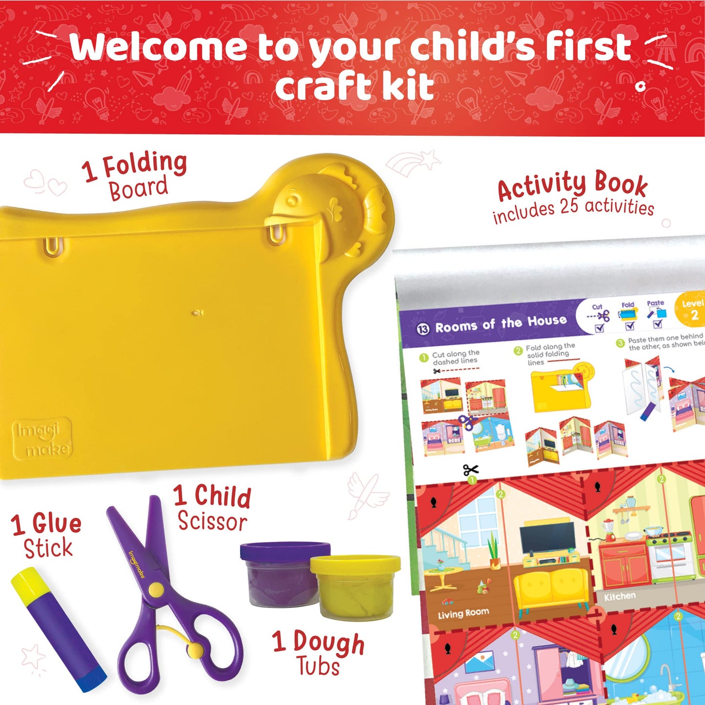 Imagimake My First Craft Kit | 25 Craft Activities in Scissor Skills Activity Book | Toddler Arts and Crafts for Kids Ages 3,4,5,6 | Toddler Girls Toys | Perfect Gifts for 3 Year Old Girl and Boy