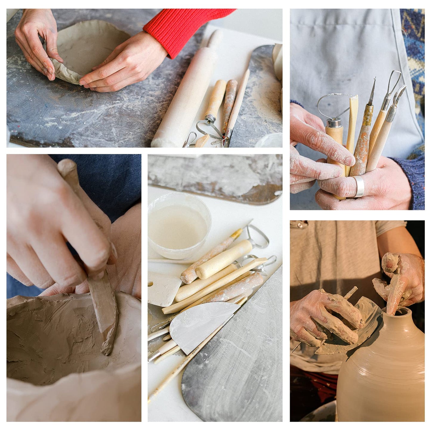 Pottery Tool Kit, 17pcs Polymer Clay Tools, Modeling Clay Sculpting Tools Kit, Ceramics Tools, Trimming, Embossing Pattern, Smooth Wooden Handles