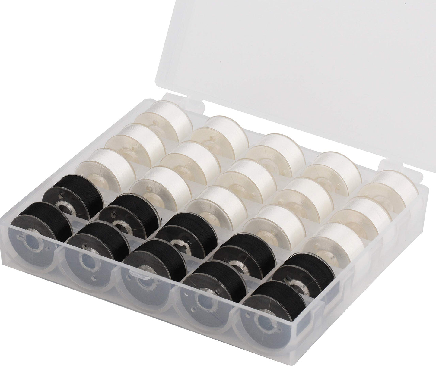 25pcs 15White+10Black Prewound Bobbin Thread Size A Class 15 (SA156) 60WT with Clear Storage Plastic Case Box 70D/2 Compatible with Brother Embroidery Thread Sewing Thread Machine DIY