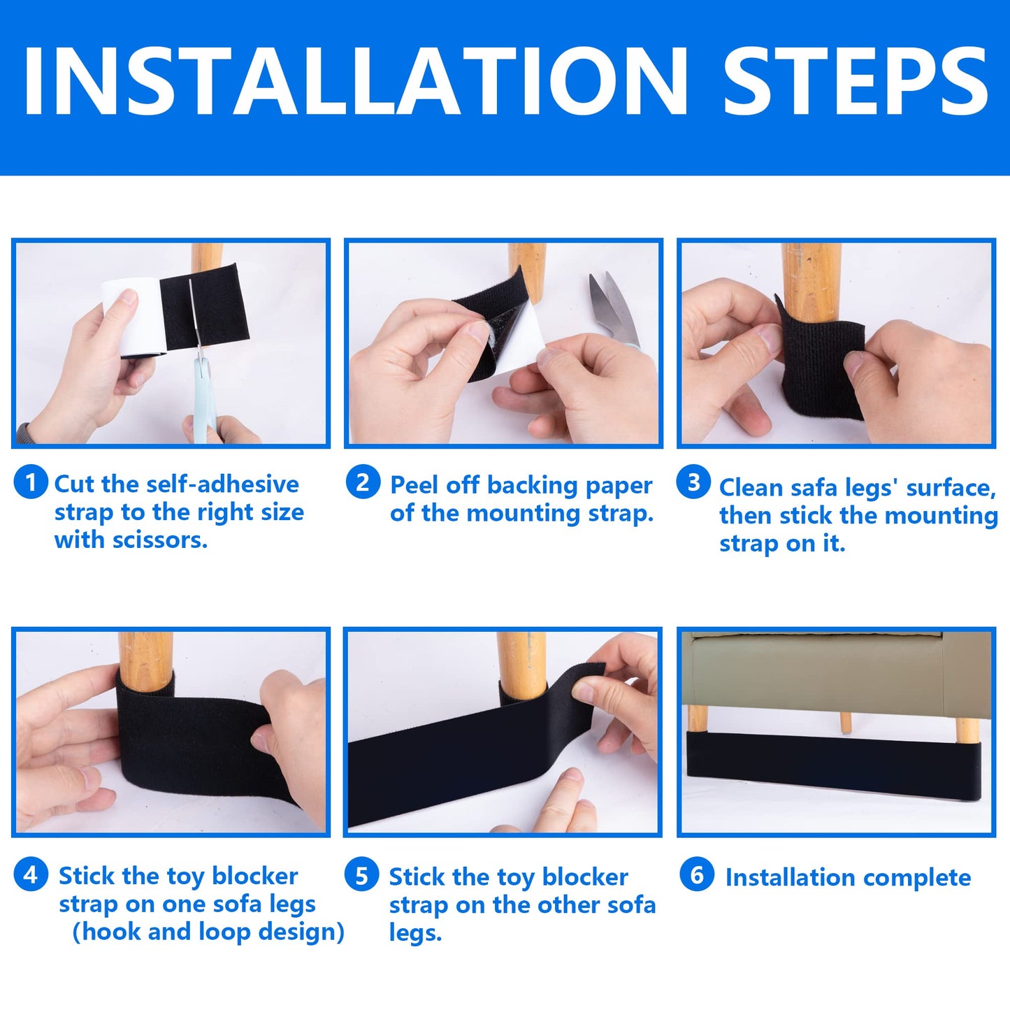 32.8 Feet Under Sofa Toy Blocker,Adjustable Gap Bumper,Sectional Connectors for Sliding Sofas,Bumper Guard for Avoid Things Sliding Under Couch & Furniture(Include 19.6" Adhesive Mounting Strap)