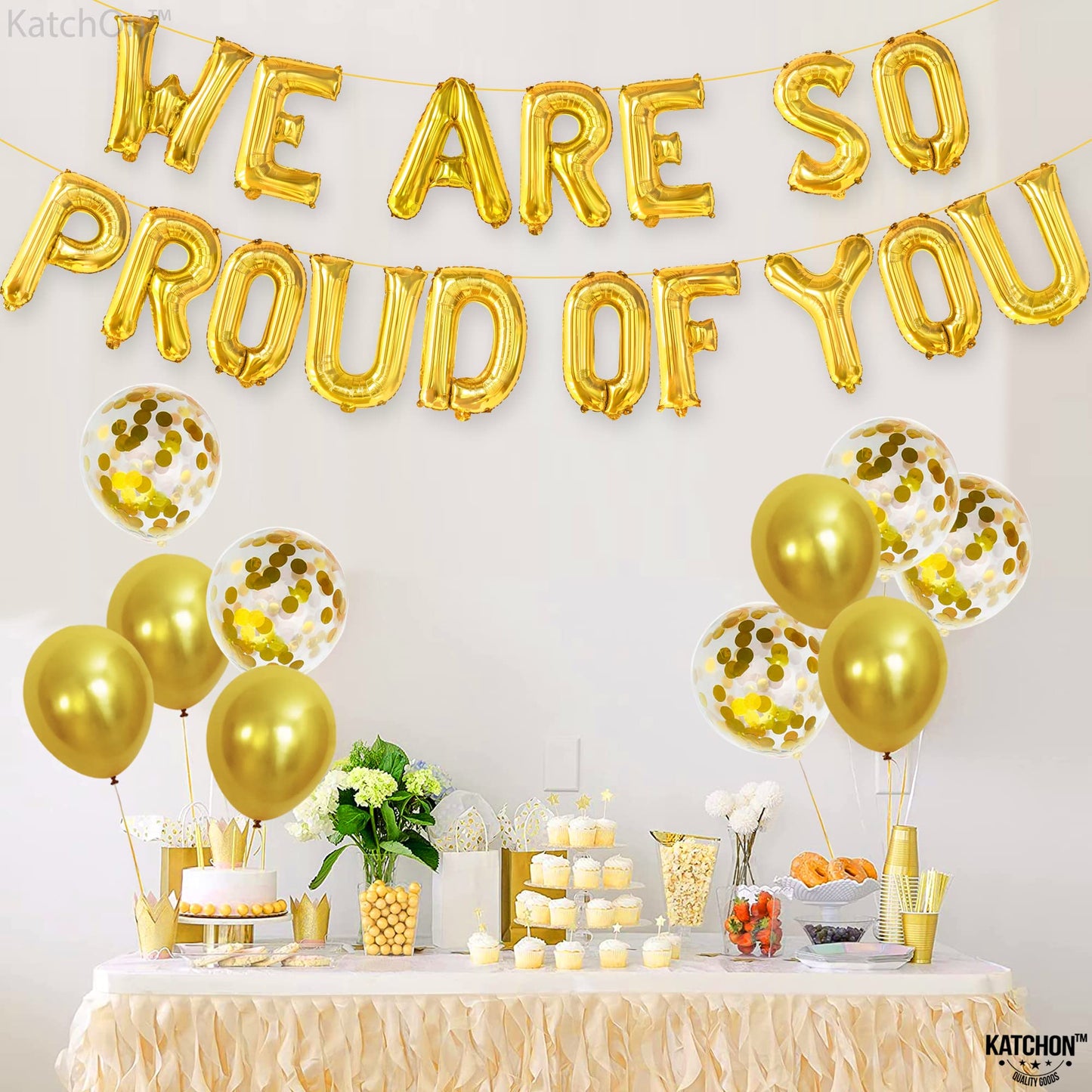 Katchon, We Are So Proud of You Balloon Banner - 16 Inch, Pack of 27 | Foil Gold Balloon Banner For Graduation Decorations 2026 | Grad Party Decor, 2026 Graduation Decorations