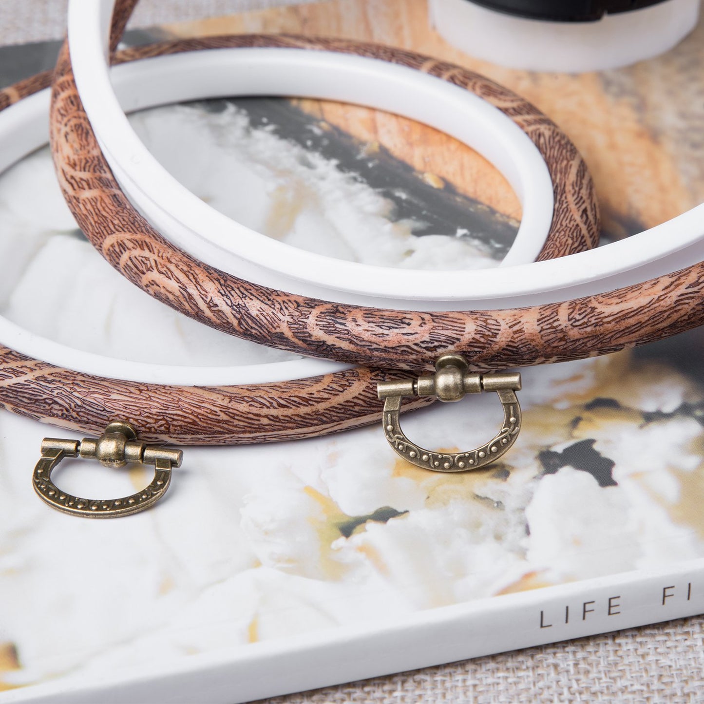 joybest 4 Pcs Embroidery Hoops Set Cross Stitch Hoop Ring Imitated Wood Display Frame-Circle and Oval Hand Embroidery Kits for Art Craft Sewing (Imitated wood)