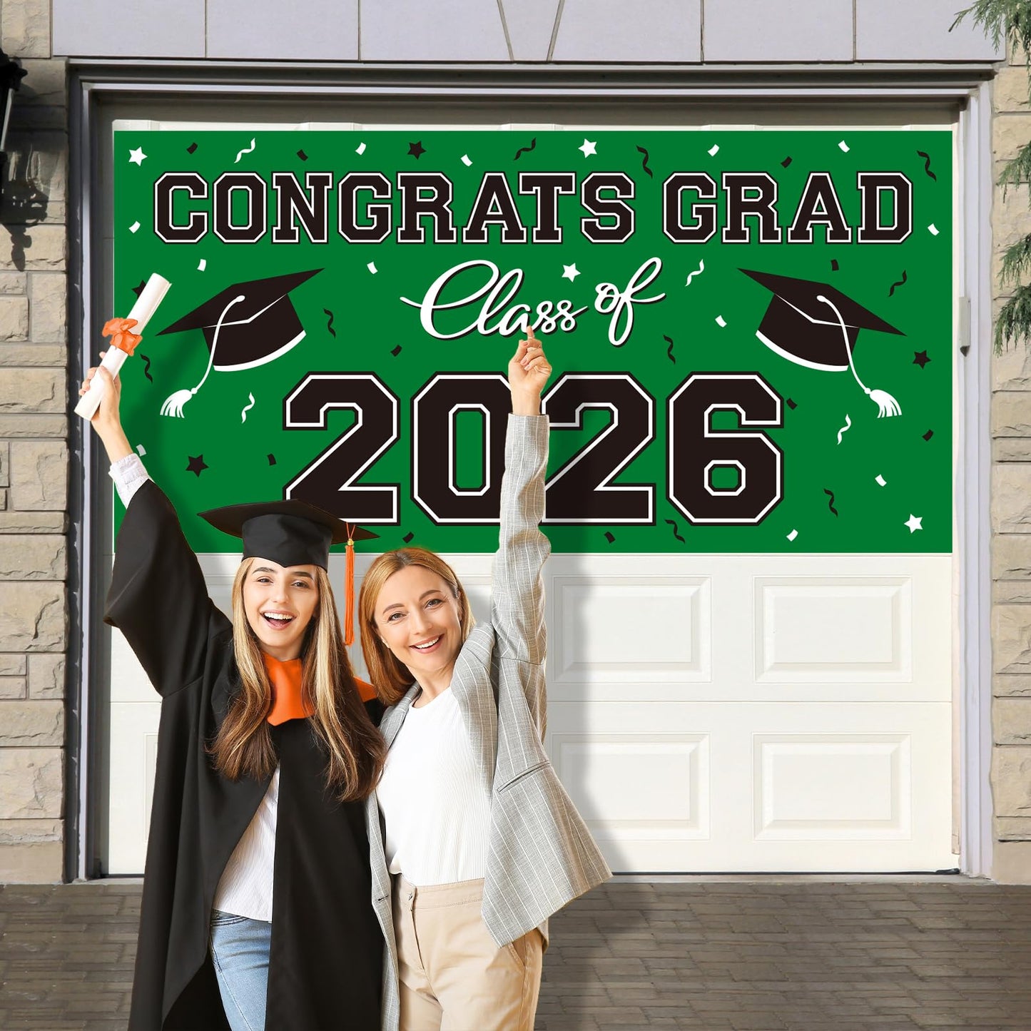 2026 Graduation Party Plastic Backdrop - 65" x 32.7" Congrats Grad Banner in Green, Large Class of 2026 Decorations, Photography & Grad Party Supplies