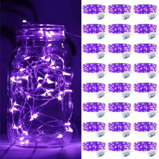 ZGWJ 24 Pack Fairy Lights Battery Operated, 7ft 20 Mini LED Fairy String Lights Silver Wire 3 Modes for DIY, Parties, Wedding, Bedroom, Halloween Christmas Decoration Purple