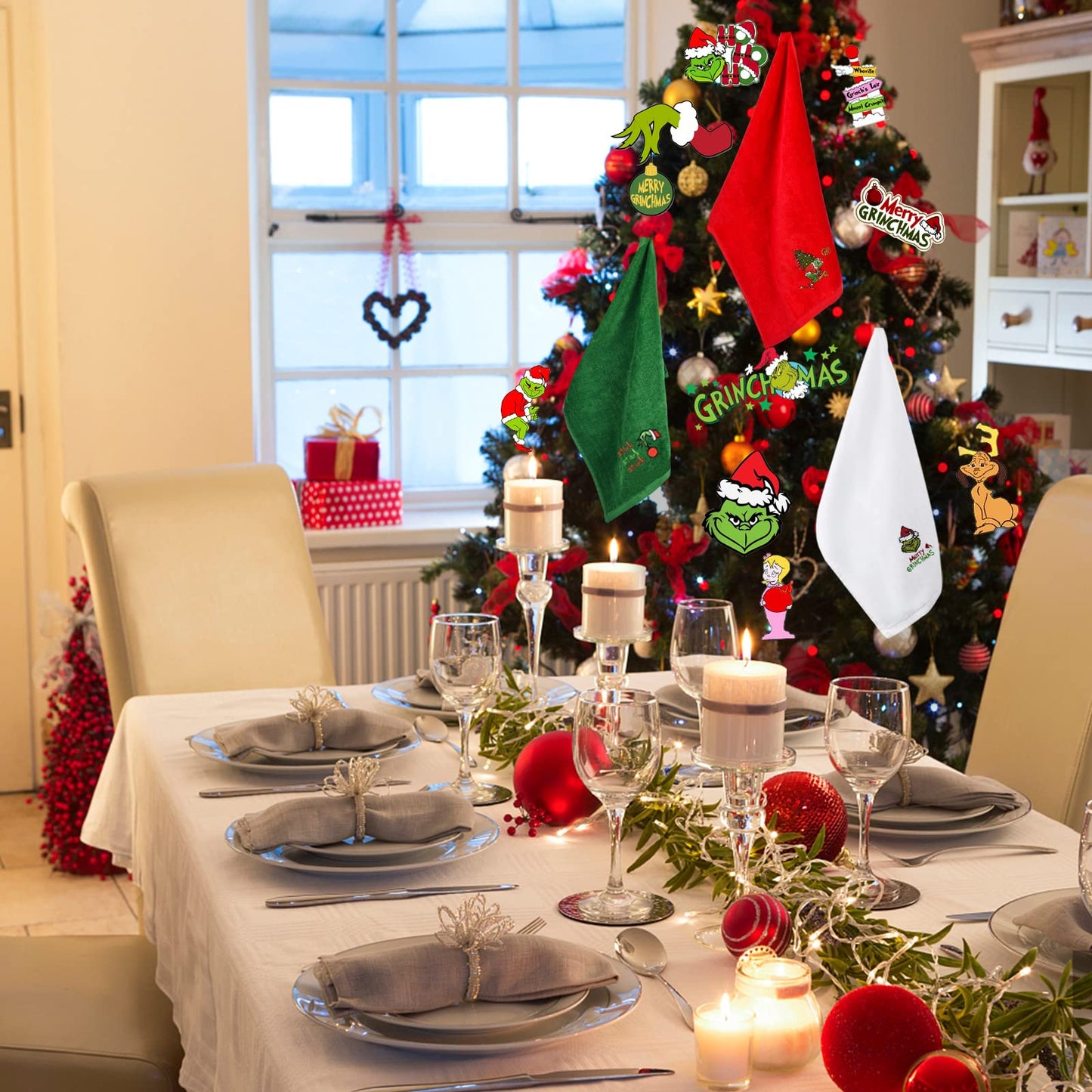 Malldii Large Size Christmas Hand Towels 16" x 27", 100% Pure Cotton Bathroom Decorative Towels Washcloths Kitchen Merry Christmas Towels Perfect Christmas Decor, Pack of 3