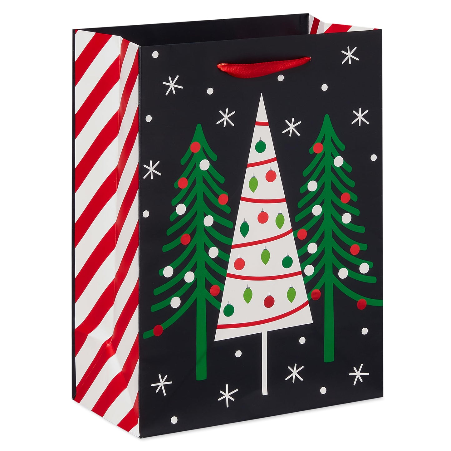 10" Medium Christmas Gift Bags, Red, White, Green and Black Winter Designs (4 Bags)