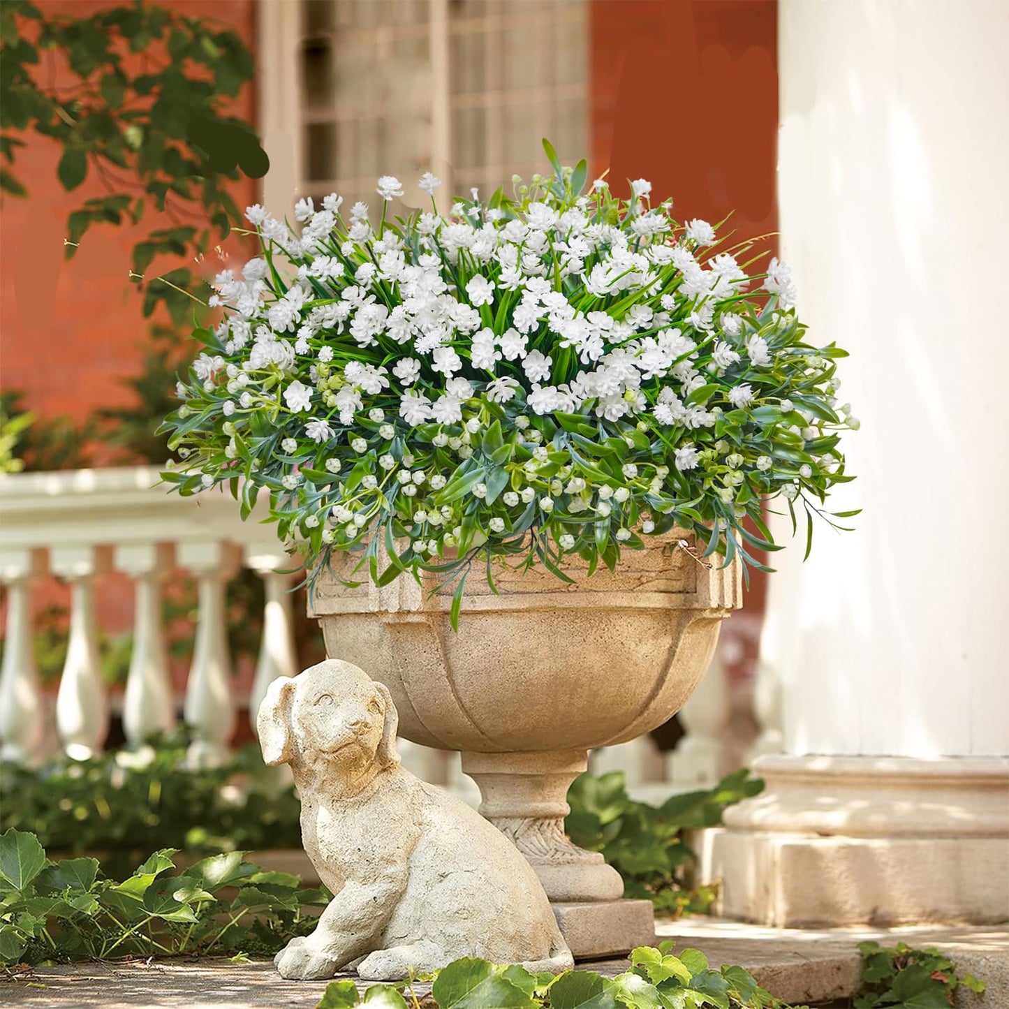 Ruidazon 36 Pcs Artificial Flowers for Outdoor, UV Resistant Outdoor Fake Plants Faux Plastic Flowers Shrubs for Outside Garden Patio Porch Window Box Spring Summer Decor (Mixed White)