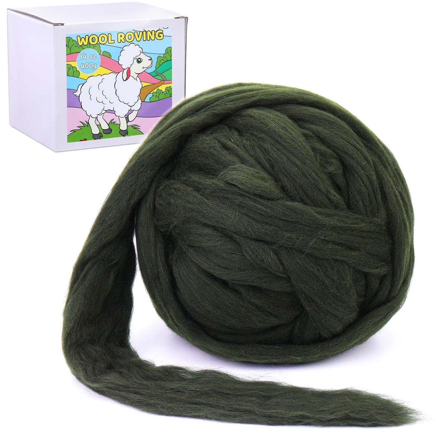QMNNMA 14.1oz Wool Roving Yarn, Fiber Roving Wool Top, Wool Felting Supplies, Pure Wool, Chunky Yarn, Handmade Carded Core Wool for Wool Felting, Wet Felting DIY Hand Spinning