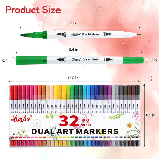 Leceha Dual Tip Art Markers Pens for Kids Adult Coloring Books Artist Fine and Brush Tip Colored Pens Water-color Pens for Journaling Note Taking Writing Planning Art Project