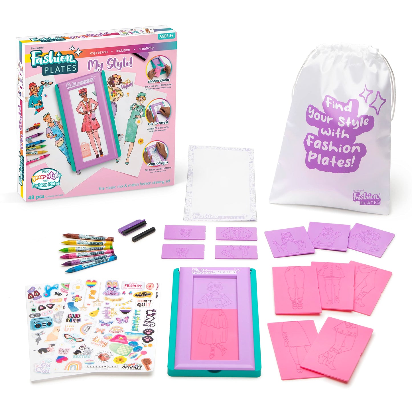Fashion Plates My Style – Girls Mix-and-Match Drawing Kit, Arts and Crafts, Coloring, Art Supplies, Craft Supplies, Stencils, Crayons Included, Create Your Own Designs, Ages 6+