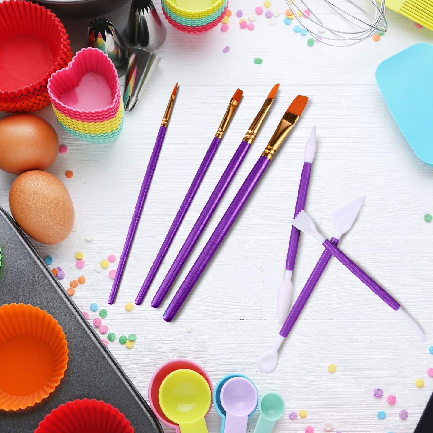24 Pieces Cookie Decorating Tool Set Fondant Cake Decorating Tool Set Include Decoration Brushes Sugar Stir Needle Fondant Modeling Tool Elbow and Straight Tweezer for Cookie Cake Decoration (Purple)