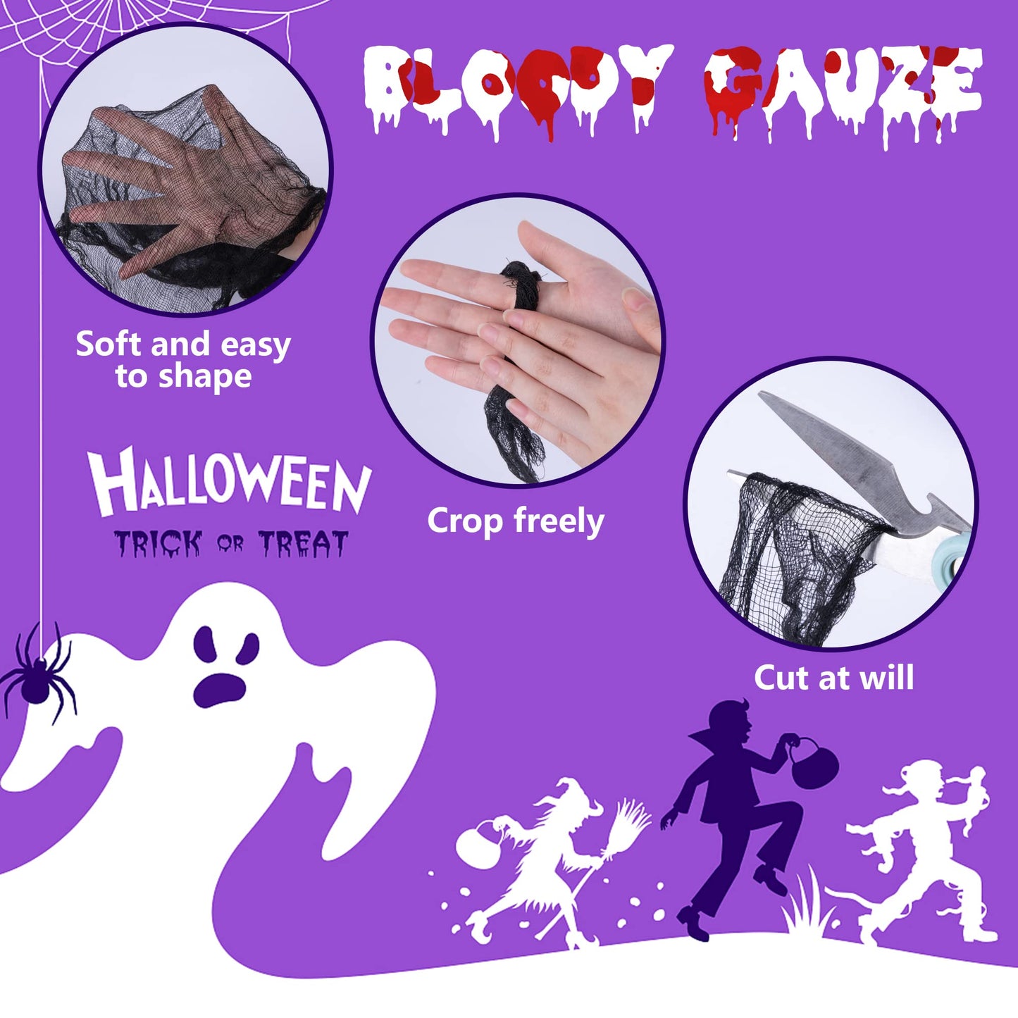 Watayo 3Pcs Halloween Black Doorway Curtain- 65x39 Inch Creepy Gauze for Door Curtain Decorations- Scary Spooky Cloth for Halloween Party Haunted House Entrance Décor