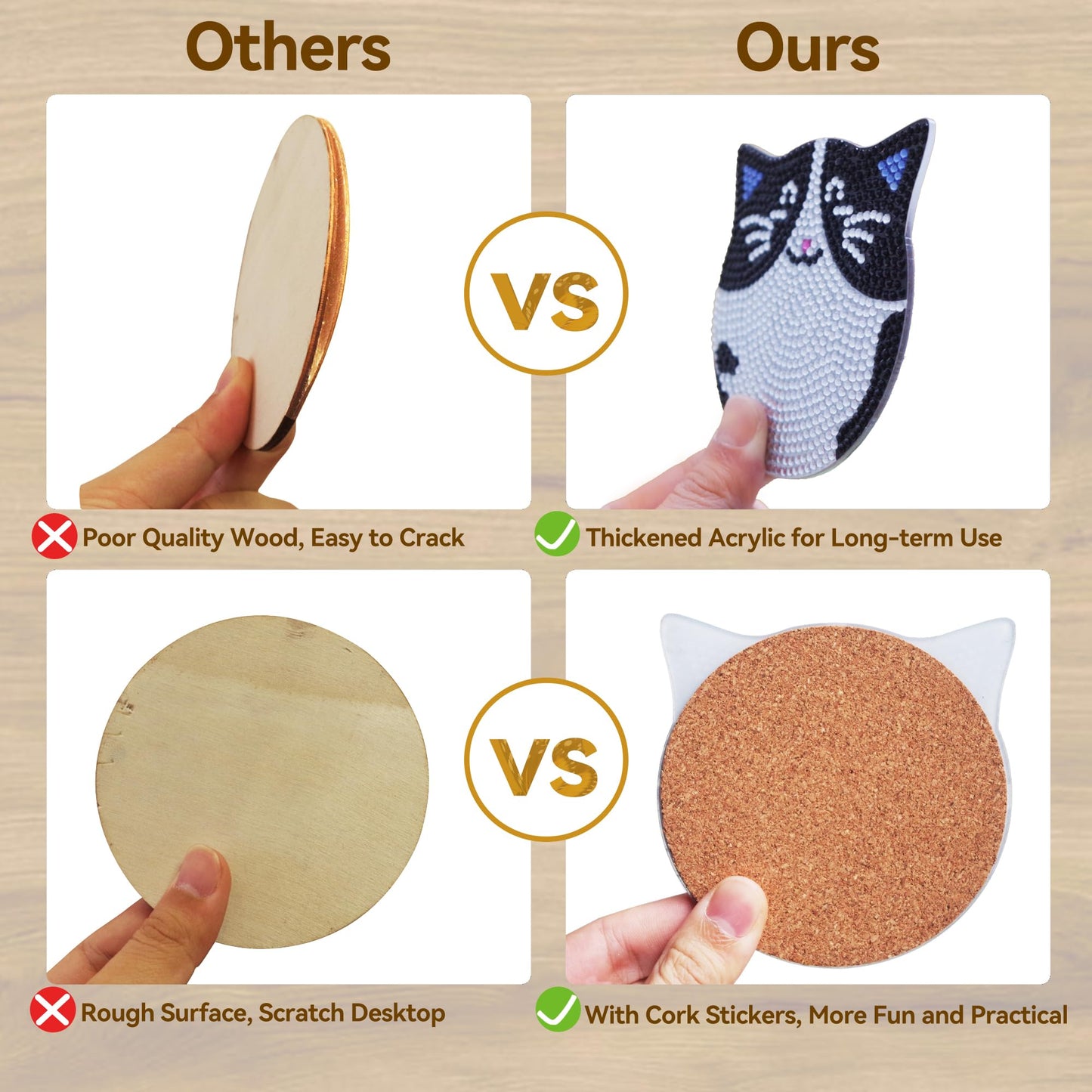 Vcekract Diamond Painting Coasters Kits, 6 Pcs Cat Diamond Art Coasters with Holder, Crafts Kits for DIY Coasters, Diamond Art Kits for Adults