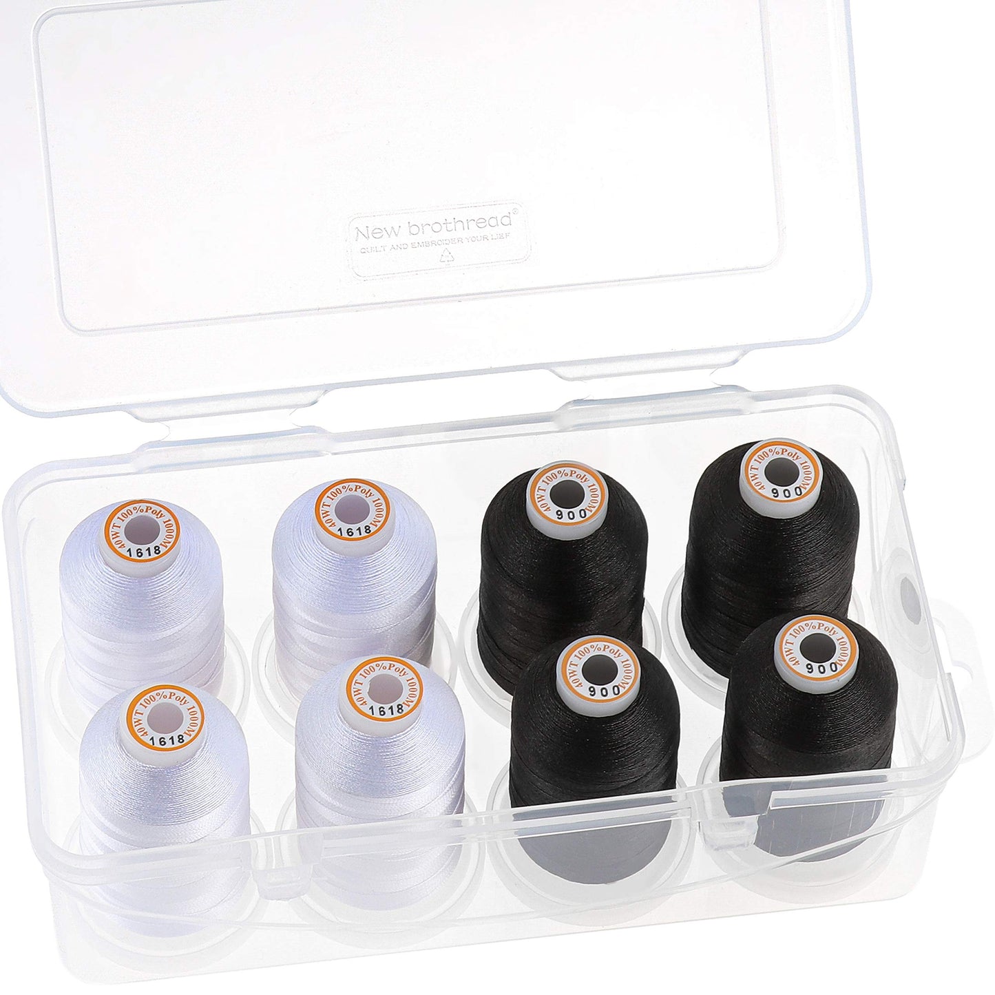 Polyester Embroidery Machine Thread 1000m Each with Clear Plastic Storage Box for Embroidery & Quilting - 4xSnow White+4xBlack