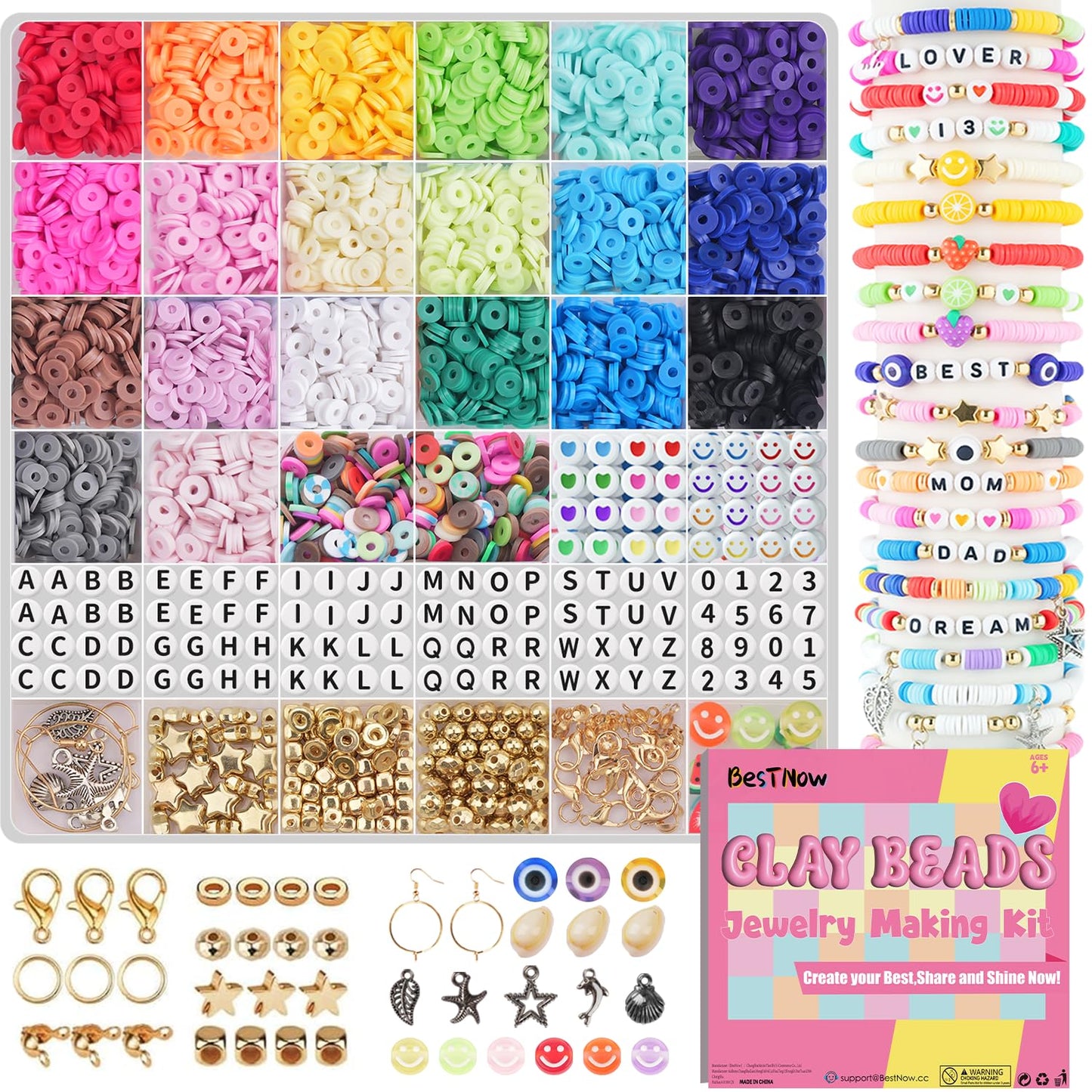 Clay Beads Bracelet Making Kit 5000 Pcs Friendship Bracelet Kits Flat Beads for Jewelry Making Polymer Heishi Beads Set for Bracelet Necklace DIY Crafts Gift for Girls Ages 6-12