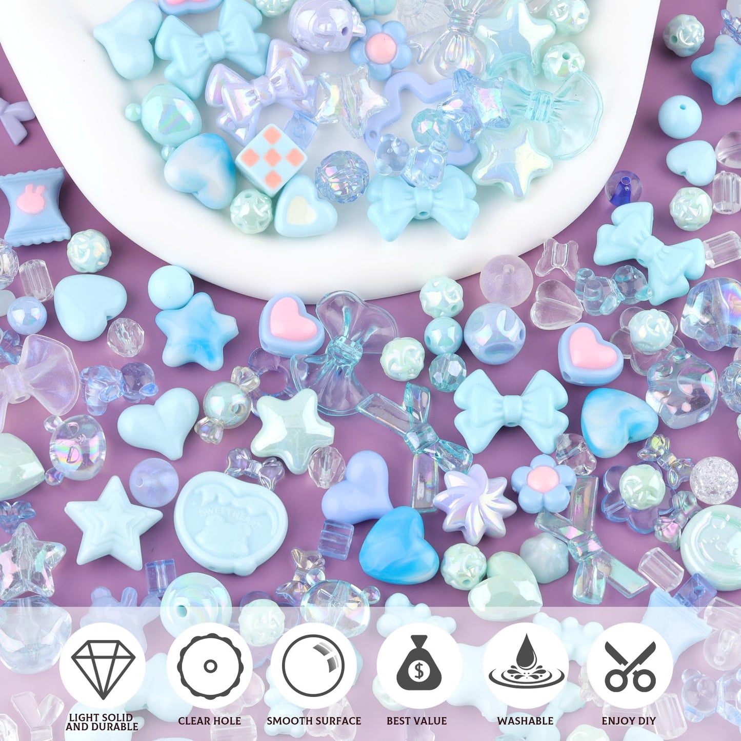 TINKRSTUFF Assorted 170-230PCS Blue Acrylic Beads for Bracelet Making, Flower Bow Butterfly Candy GummyBear Aesthetic Bracelet Charms,Cute Beads for Jewelry Making DIY Necklace Keychain Phone Charm