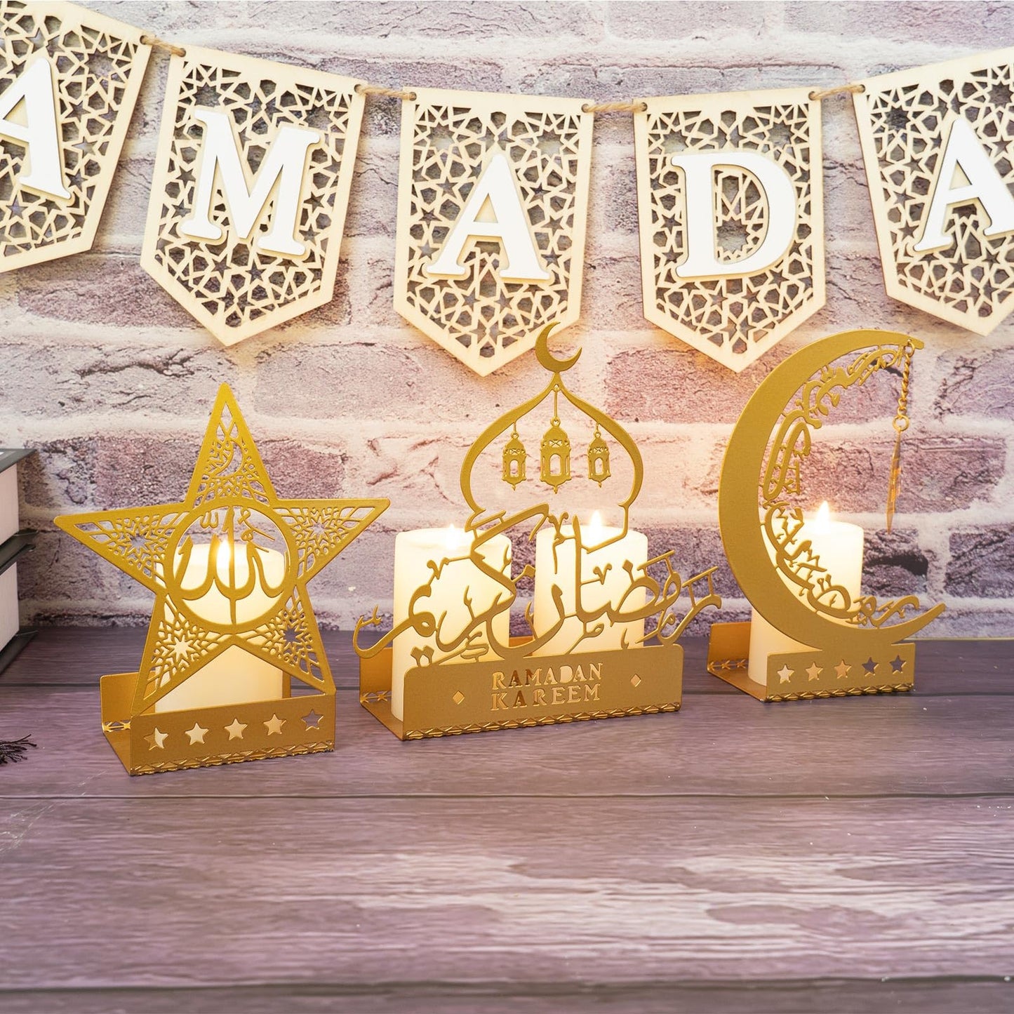 Ramadan Decorations for Home 2026 Eid Mubarak Metal Kareem Signs Islamic Muslim Mosque Arabic Stand Gold Allah Indoor Table Top Centerpiece Decor Gifts