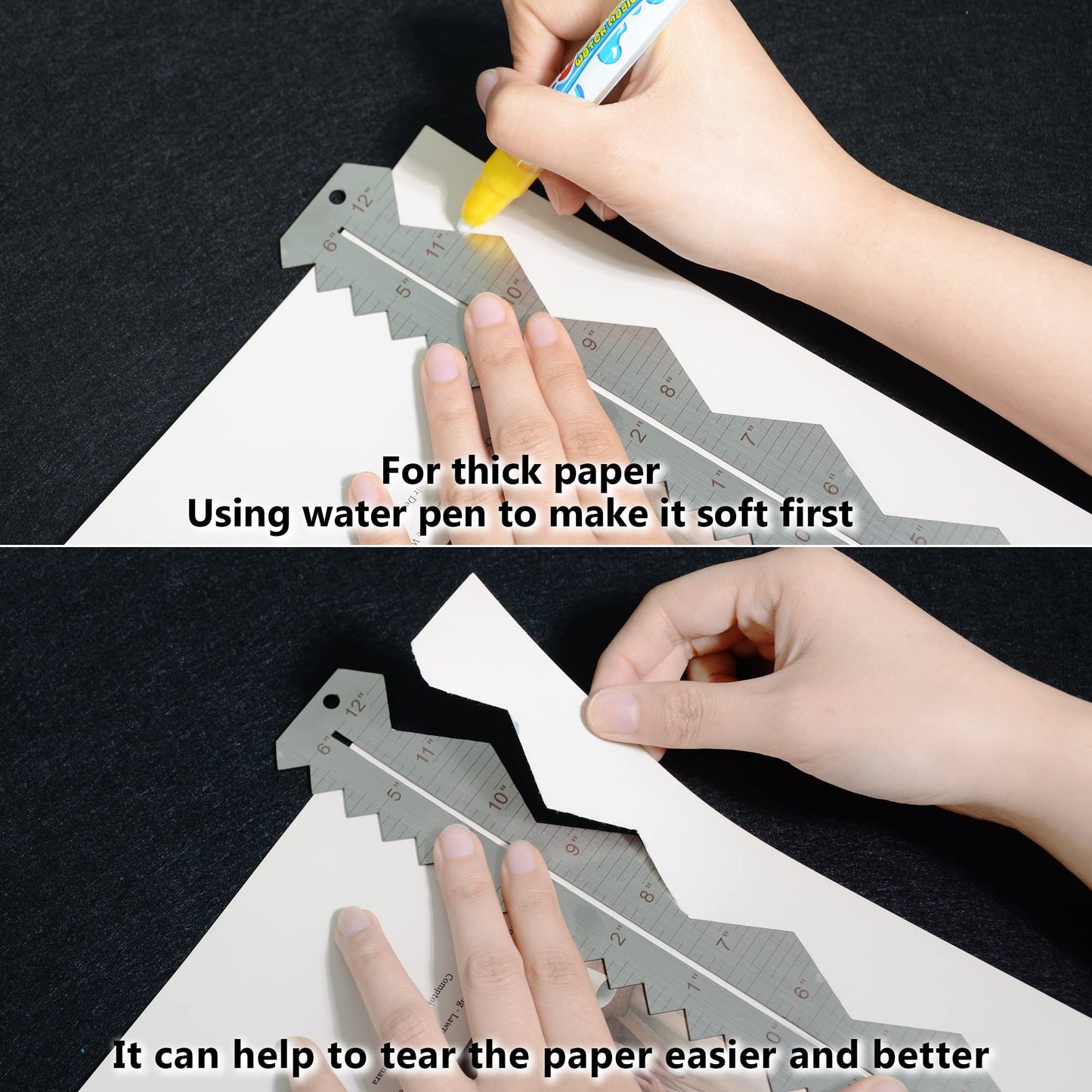 UPTTHOW Stainless Steel Metal Paper Tearing Ruler Craft Ruler for Cutting Paper to Wavy Line Jagged and Irregular Edges 12'' Measuring Tool for Engineering School Office Architect and Drawing