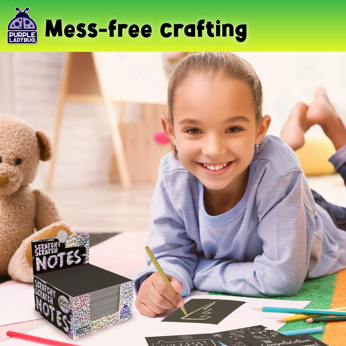 PURPLE LADYBUG Silver Holographic Scratch Art Mini Notes - Scratch Art for Kids, Summer Activities, Camping Games for Ages 4-8