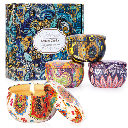 Scented Candles Gift Set for Women, 4 Pack Natural Fragrance Aromatherapy Candles for Home Scented, Long Buring Soy Wax Candles Gifts for Decoration Birthday Valentine's Day