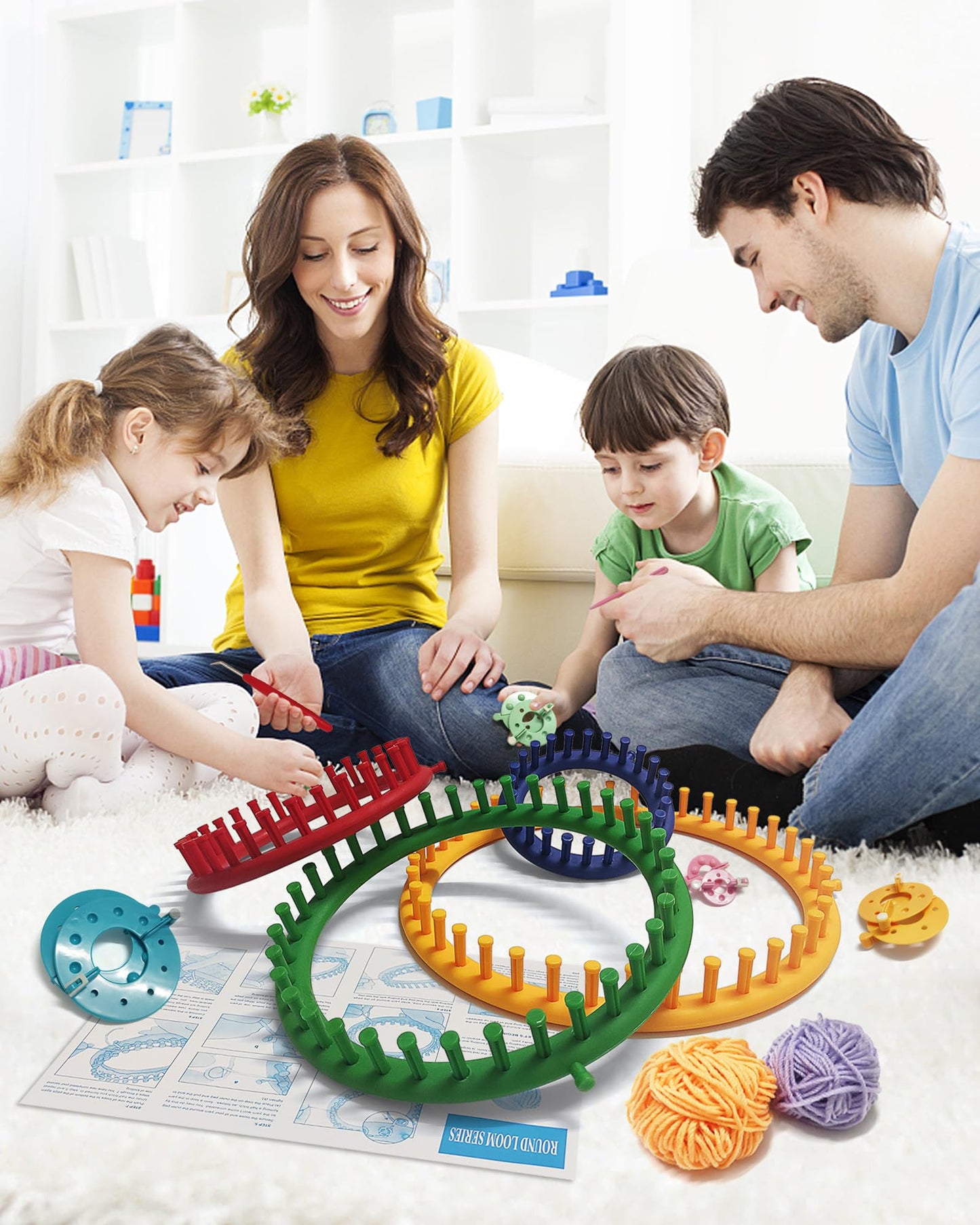 UCDRMA Loom Knitting Kit with Yarn, 23PCS Round Knitting Loom Kit for Beginners Including Instructions and Pom Pom Maker, Easy & Quick Hat Knitting Loom Set/Scarf Loom Knitting Set for Family