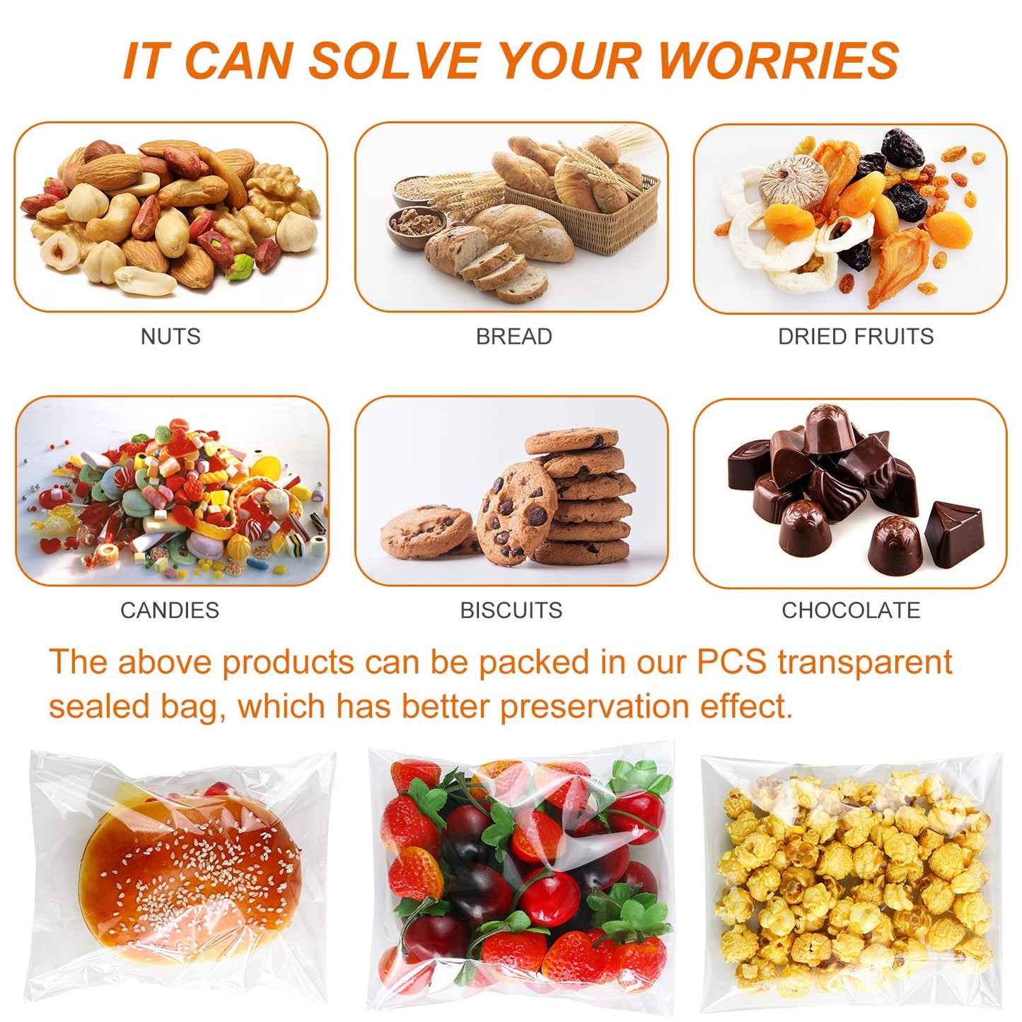 800 PCS Clear Re-sealable Cello/Cellophane Bags 3 Sizes with 4×6, 5×7, 6×9 Inch Good for Bakery, Snacks, Candle, Soap, Cookie, Jewelry, Cards