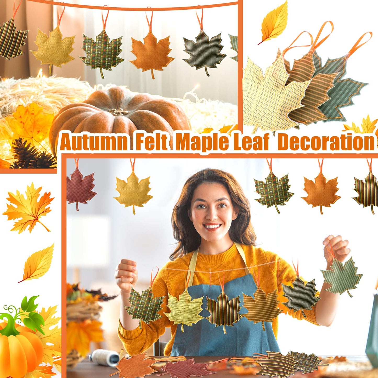 Tudomro 27 Pcs Fall Thanksgiving Maple Leaf Hanging Ornaments Felt 3D Fall Decoration Harvest Fall Leaves Farmhouse Decorations for Tree Festival Party Supplies(Maple Leaf Style)