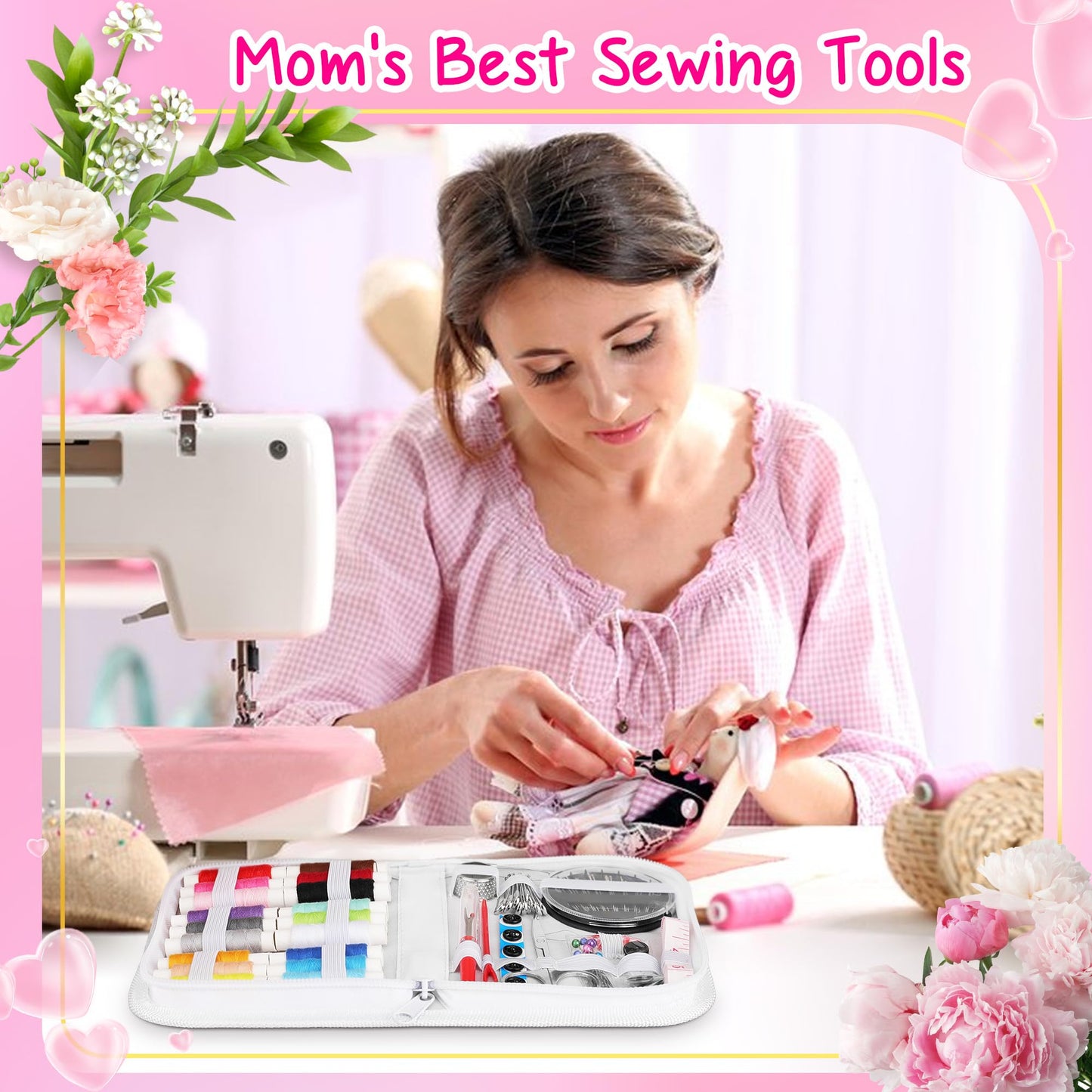 Sewing Kit Mothers Day Gifts for Mom Women Mother Her, Sewing kit Small Portable Sewing Supplies Accessories with Carrying Case Includes Thread, Needle, Scissors, Measure Tape, Thimble