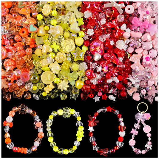 TINKRSTUFF Assorted 180-240PCS Acrylic Beads For Bracelet Making, Flower Bow Butterfly Candy Gummy Bear Kawaii Aesthetic Bracelet Charms,Cute Beads For Jewelry Making DIY Necklace Keychain Phone Charm