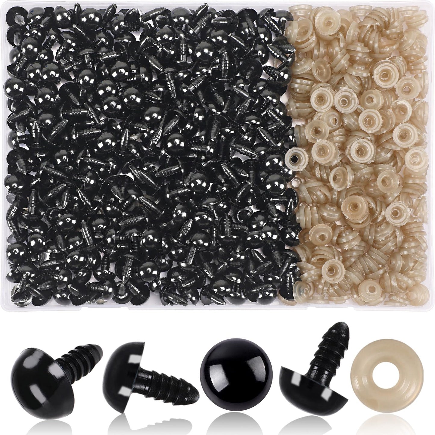 UPINS 600 Pieces 14MM Safety Eyes with Washers Black Plastic Safety Eyes for Amigurumi Doll Crochet Eyes for DIY Crafts Stuffed Animals Making Supplies