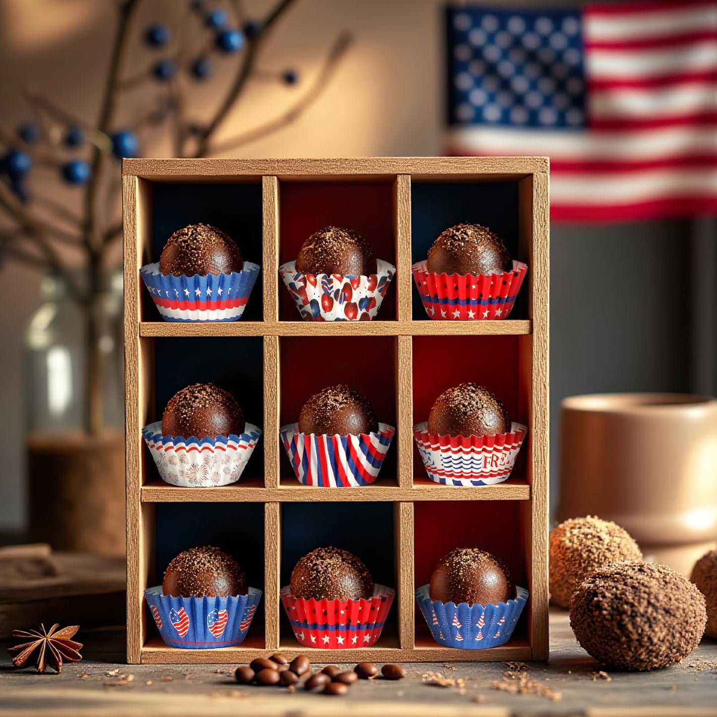 AUGSUN 800pcs 4th of July Mini Cupcake Liners Independence Day Baking Mini Muffin Cupcake Wrappers for Patriotic Holiday Birthday Veterans Party Cake Candy Chocolate Decorations Supplies