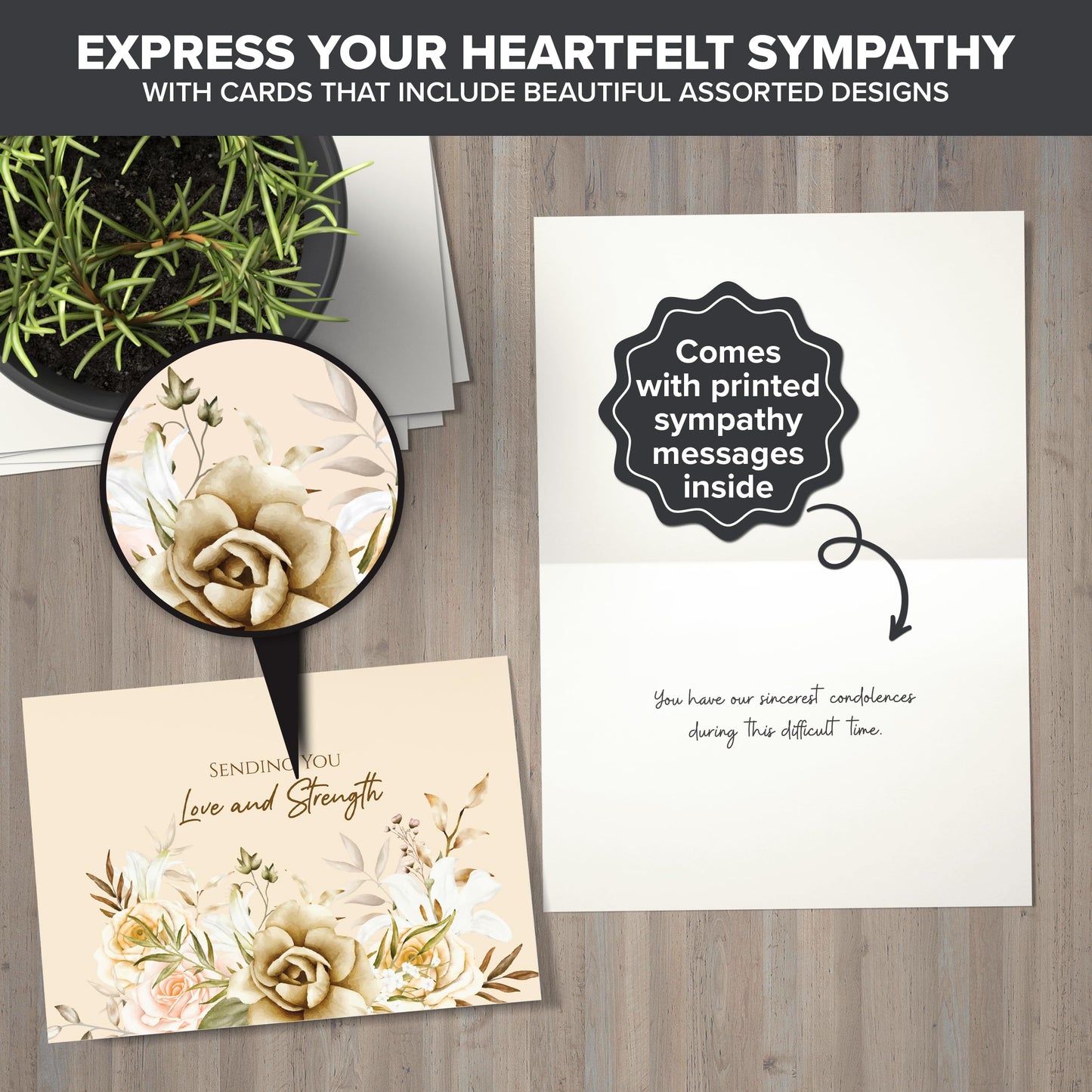 24 Pack 6x4in Assorted Sympathy Cards with Envelopes and Stickers, 24 Unique Designs Sympathy Cards Assortment Box with Envelopes with Printed Message Inside - Bereavement, Condolences